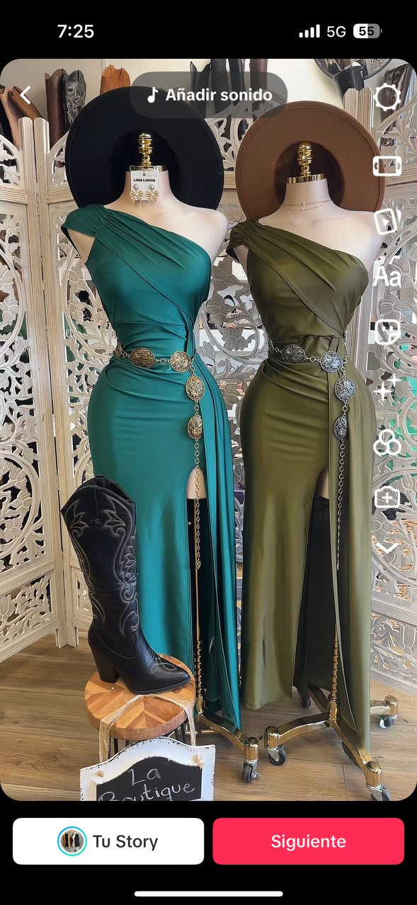 One Sleeve High Slit Gown- Stretchy,Estira