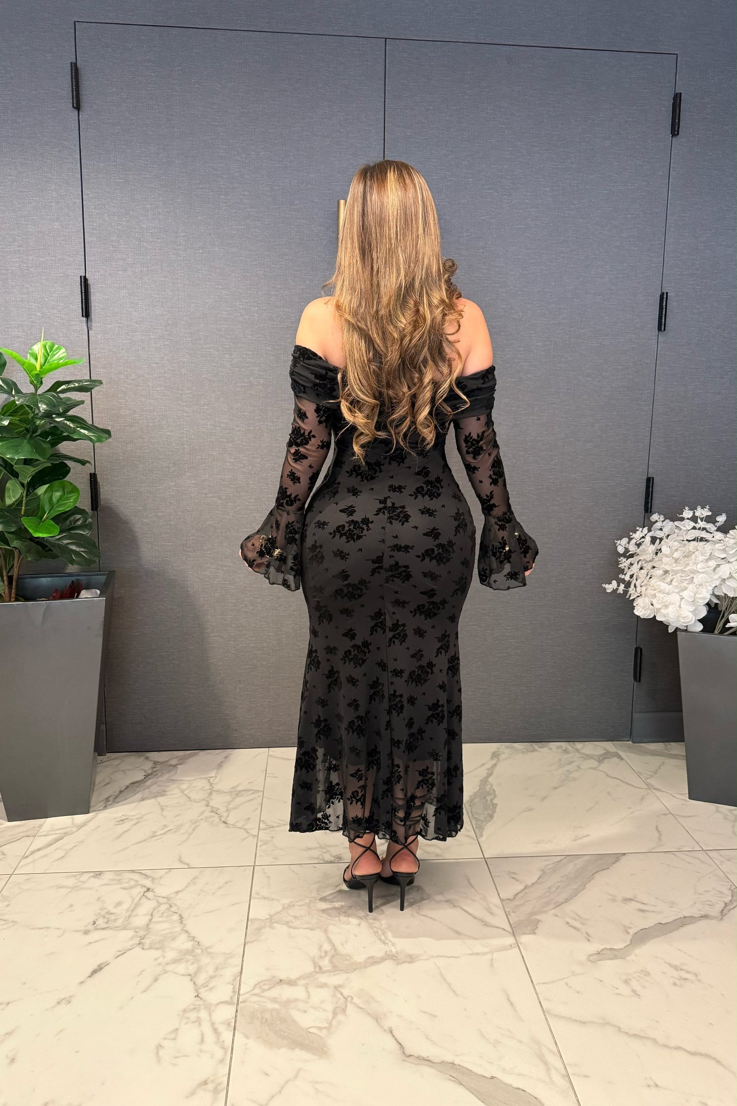 Lace Floral Dress- Stretchy ,Estira