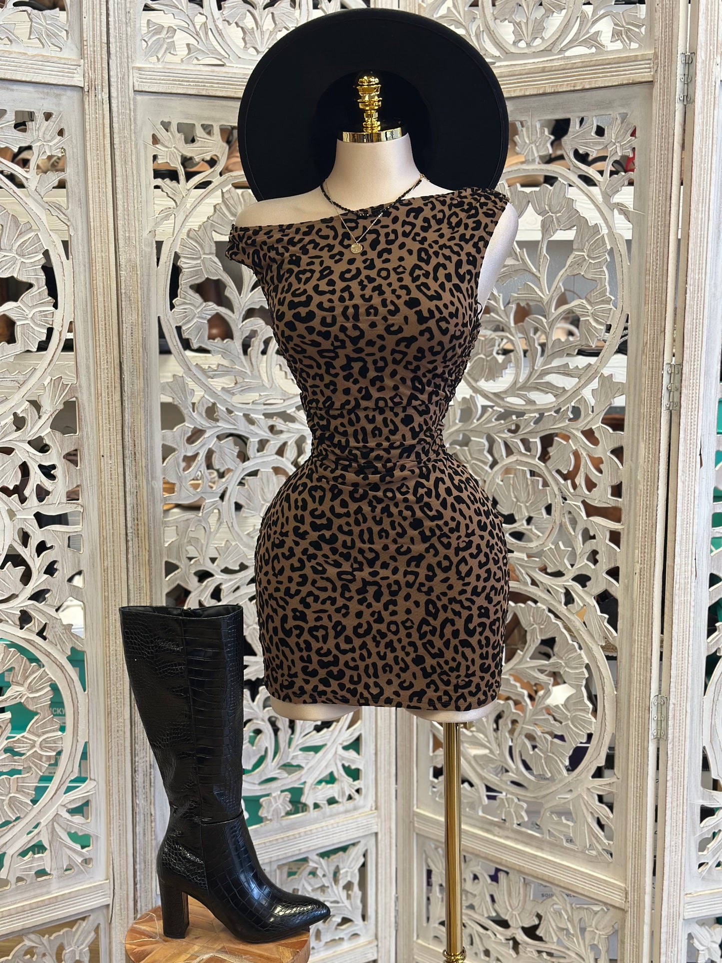Asymmetrical Cheetah Print Mini Dress- Stretchy,Estira