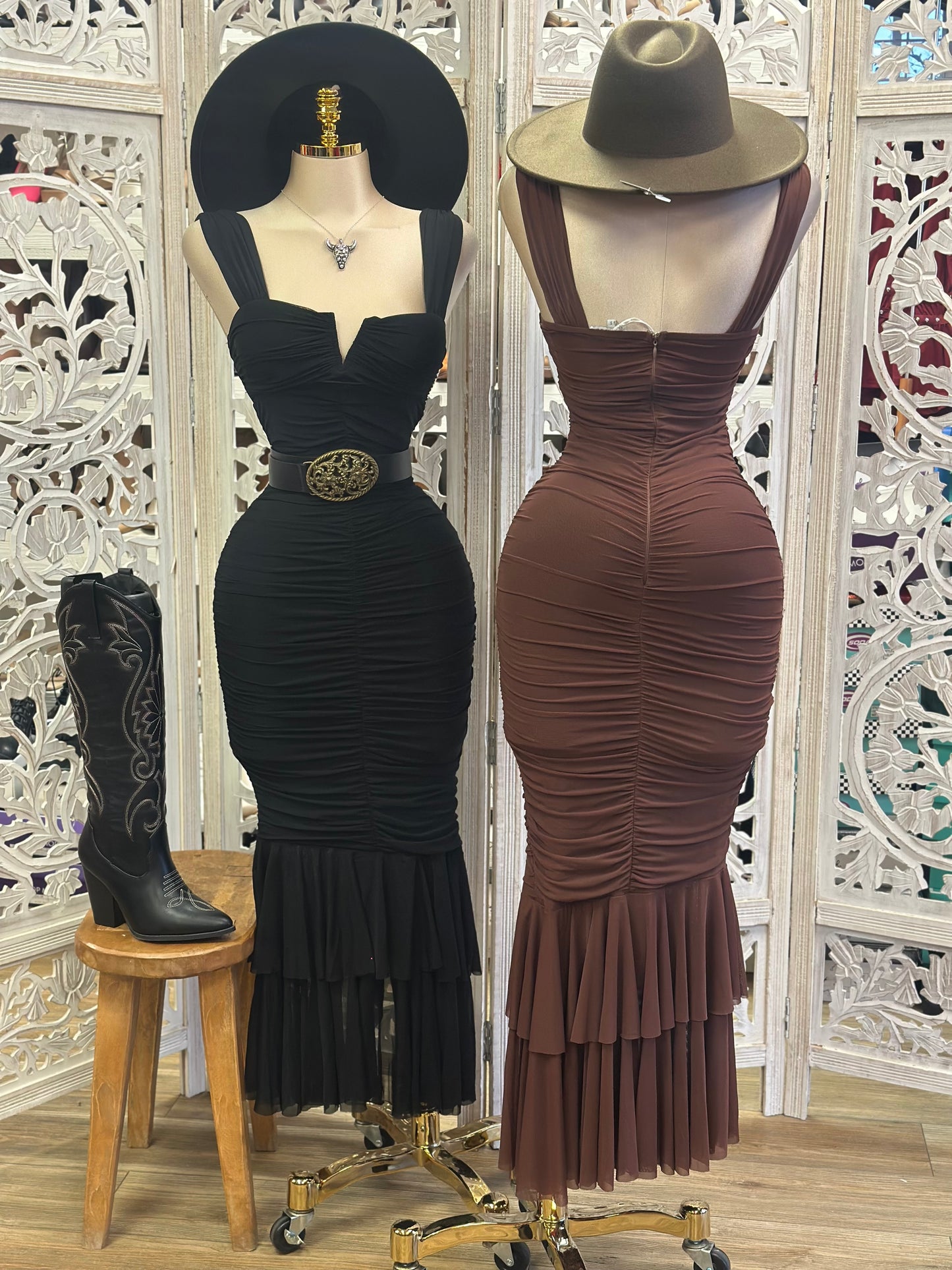 Cuts Midi Elegant Dress- Estira, Stretchy
