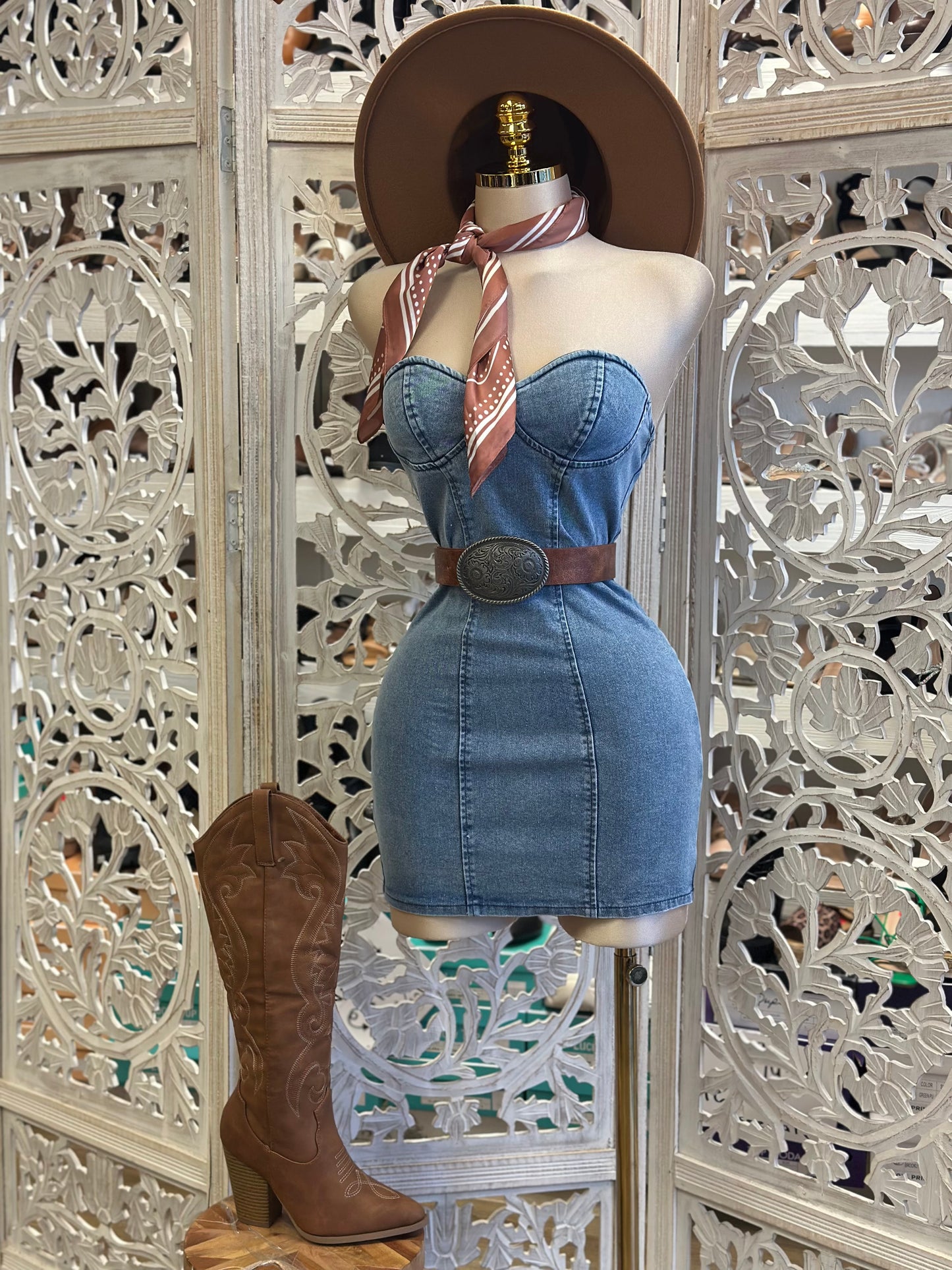 Denim Heartline Mini Dress- Not Stretchy, No Estira