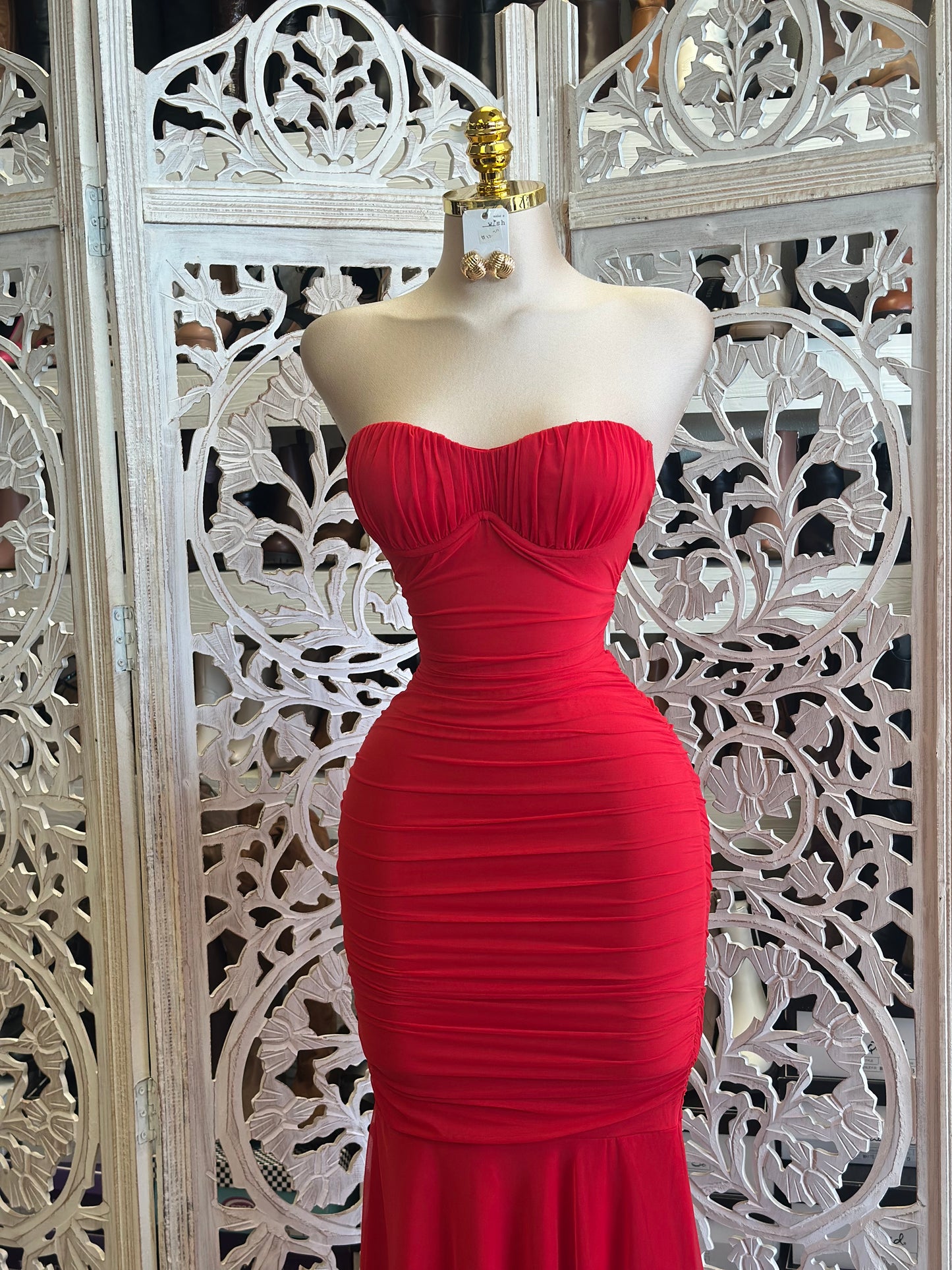 Bold Red Mermaid Strapless Gown -Estira, Stretchy