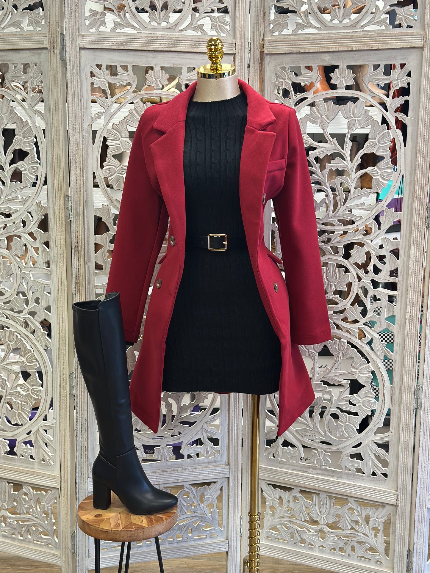 Carmine Buttoned Coat- Stretchy