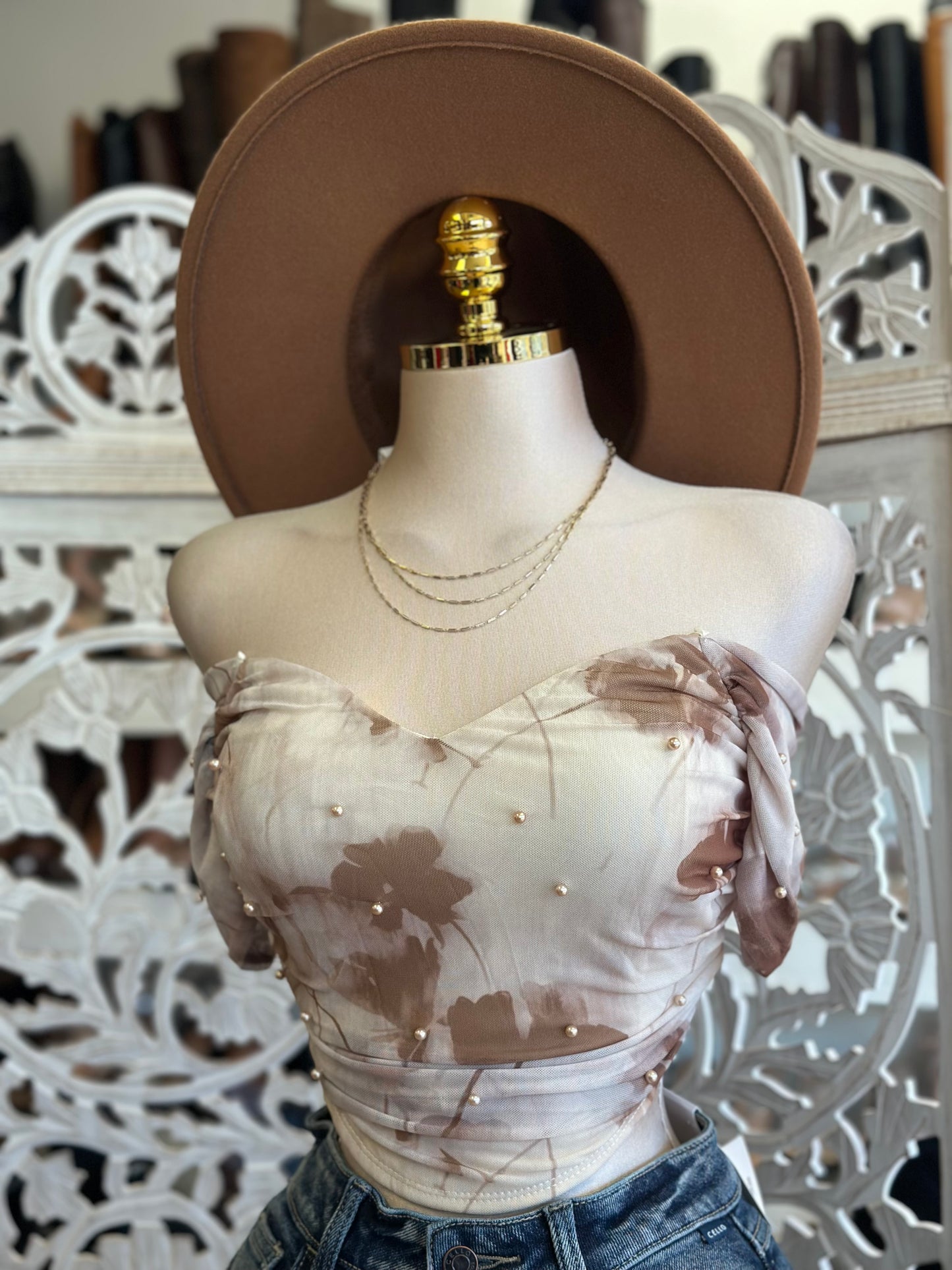 Pearl Multi Pattern Crop Top- Estira, Stretchy