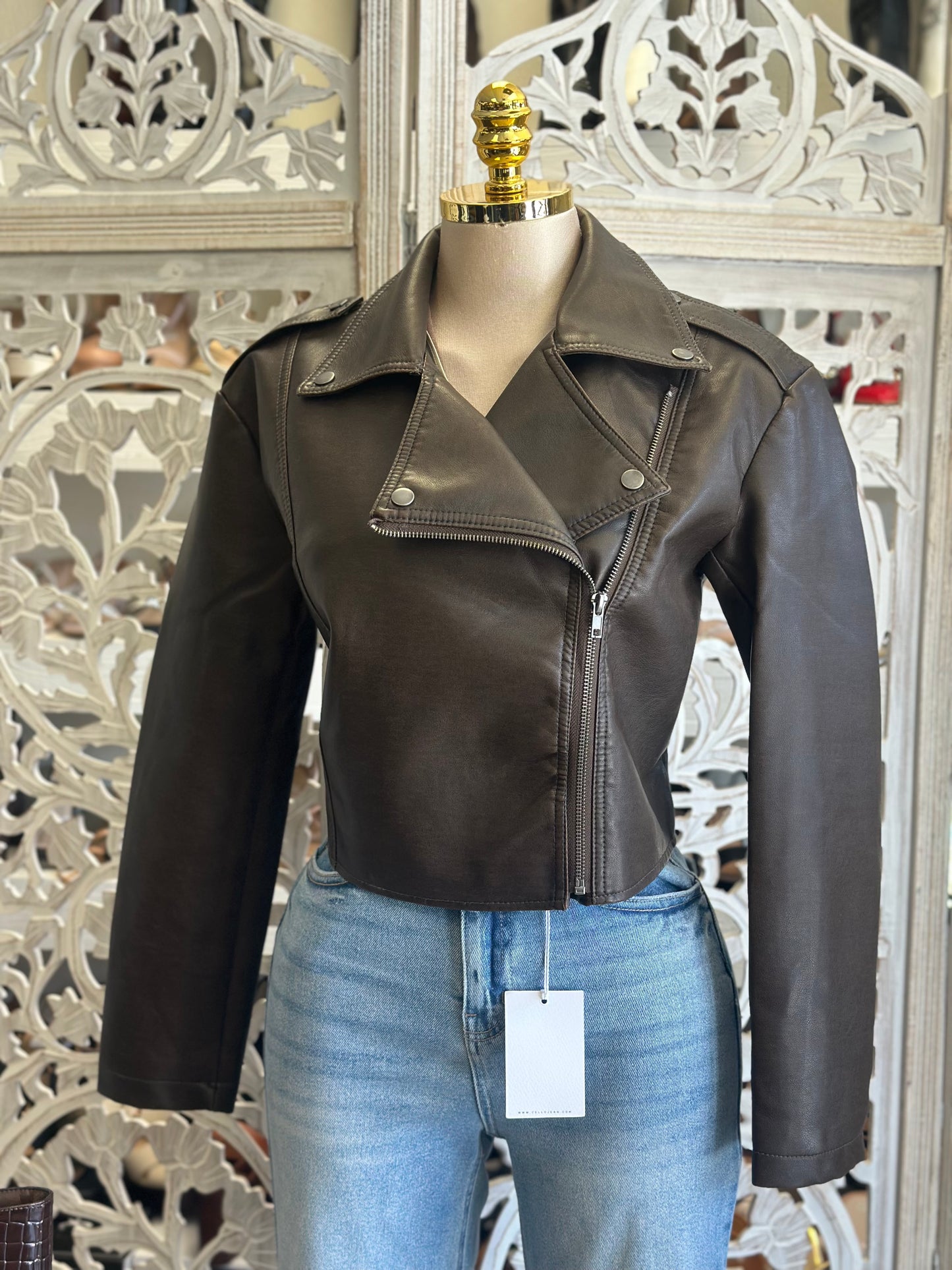 Faux Leather Cropped Jacket