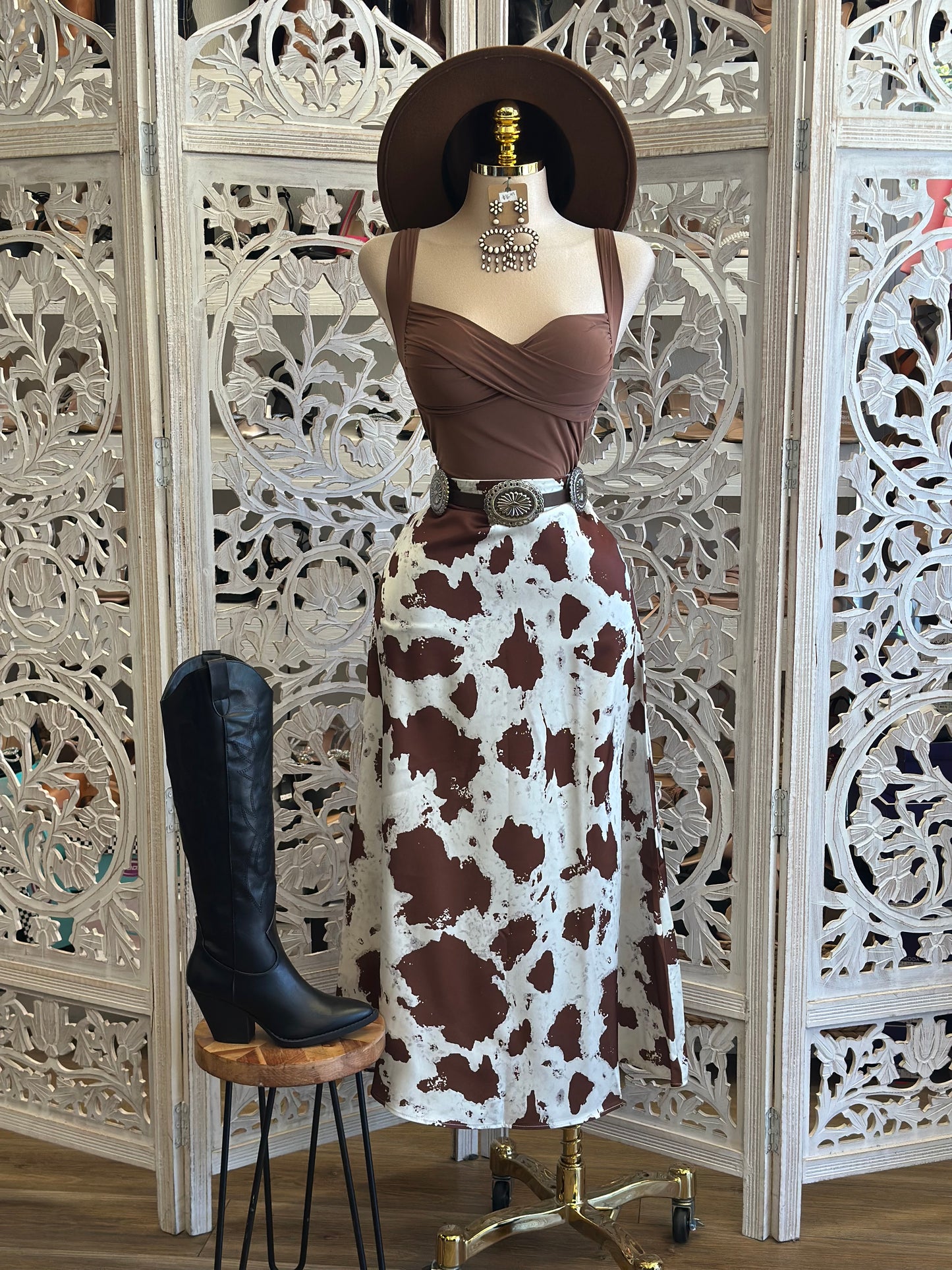 Cow Print Maxi Skirt-  Not Stretchy , No Estira