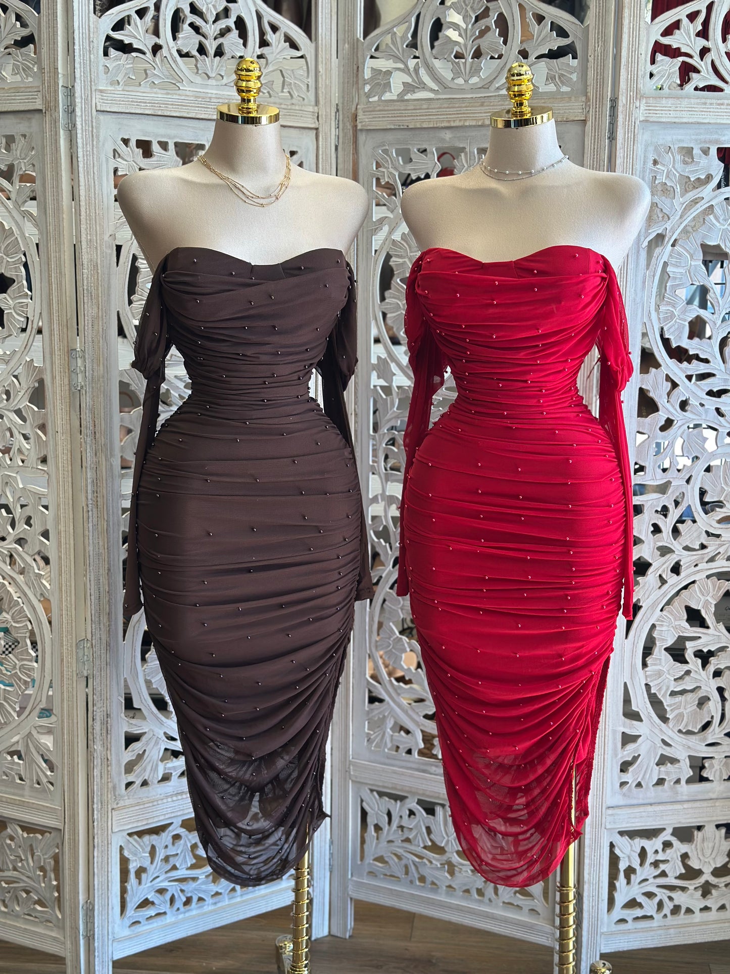 Pearl Full Mesh Ruched Dress- Stretchy,Estira