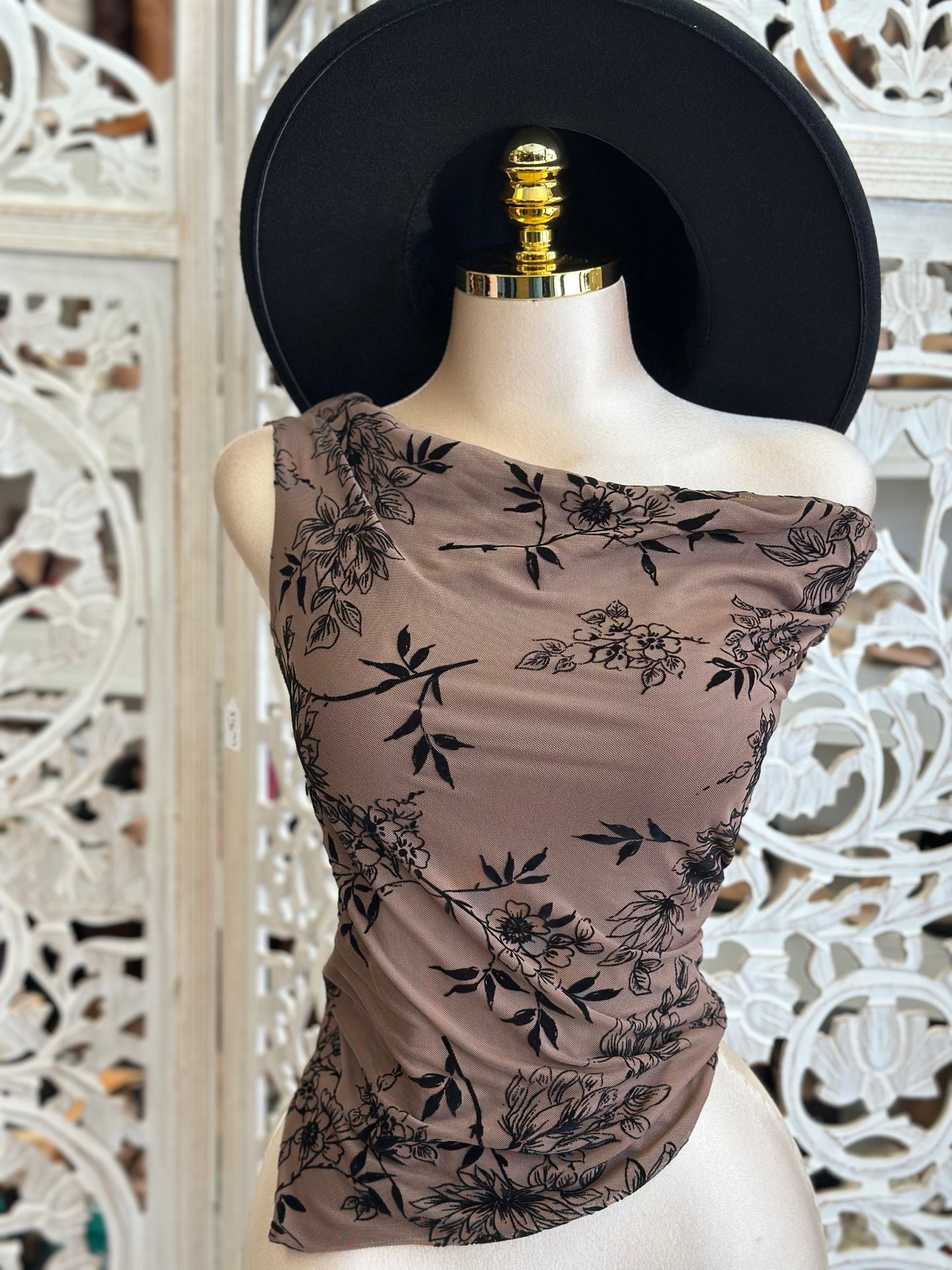Velvet Flower Asymmetrical Blouse- Estira, Stretchy