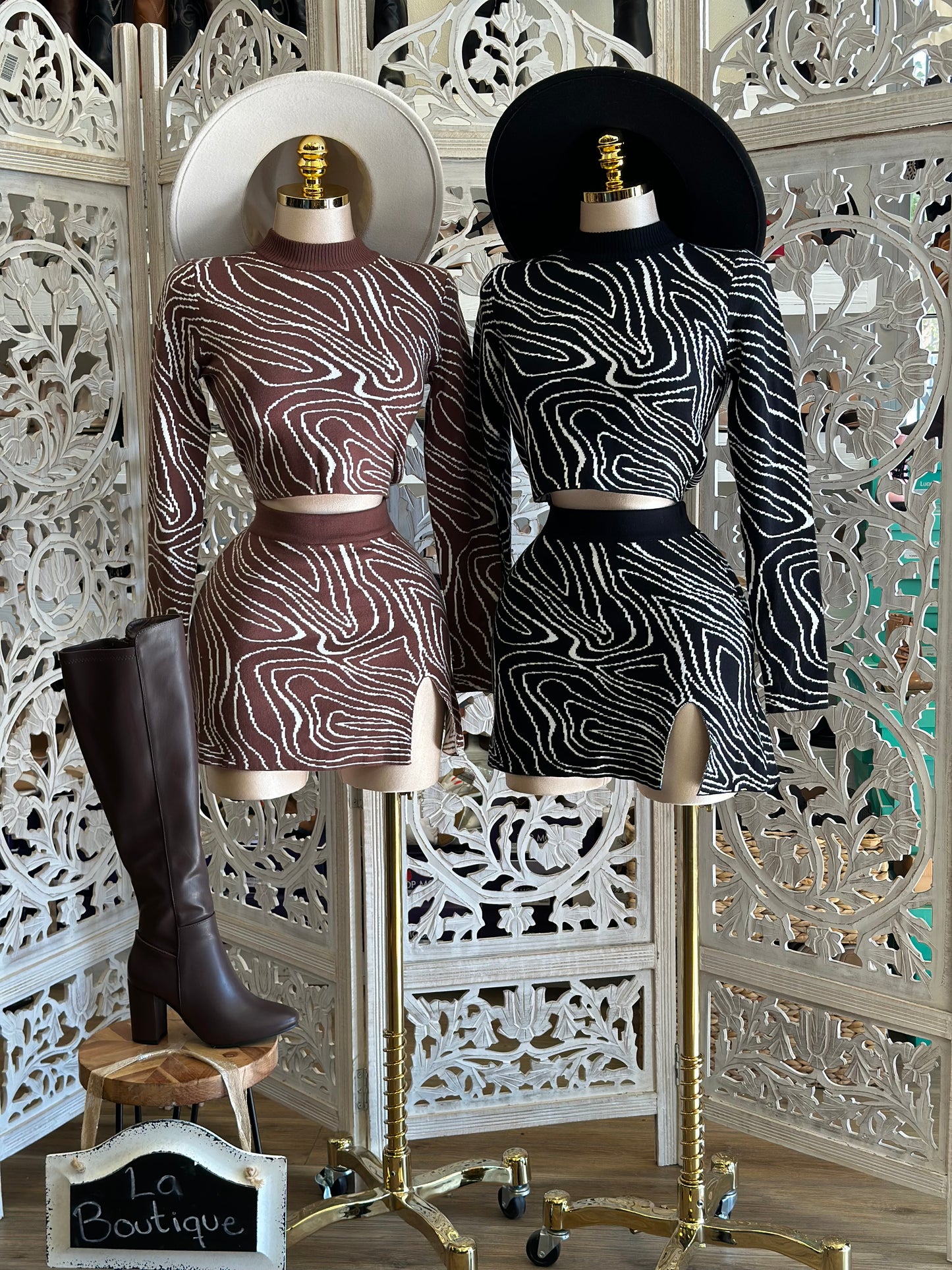 Swirl Print Sweater Set - Stretchy, Estira