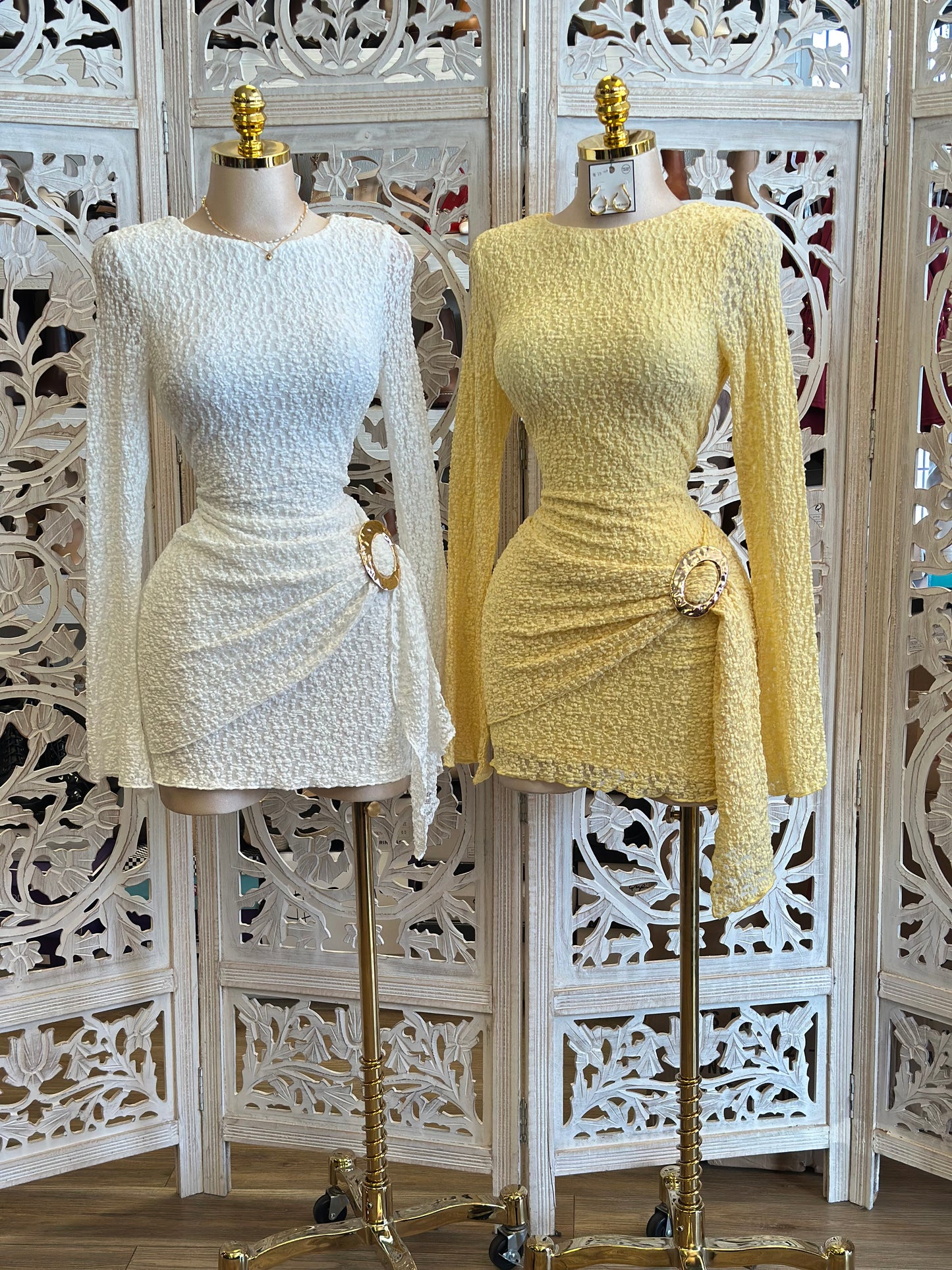 Brass Lace Mini Dress-Stretchy,Estira