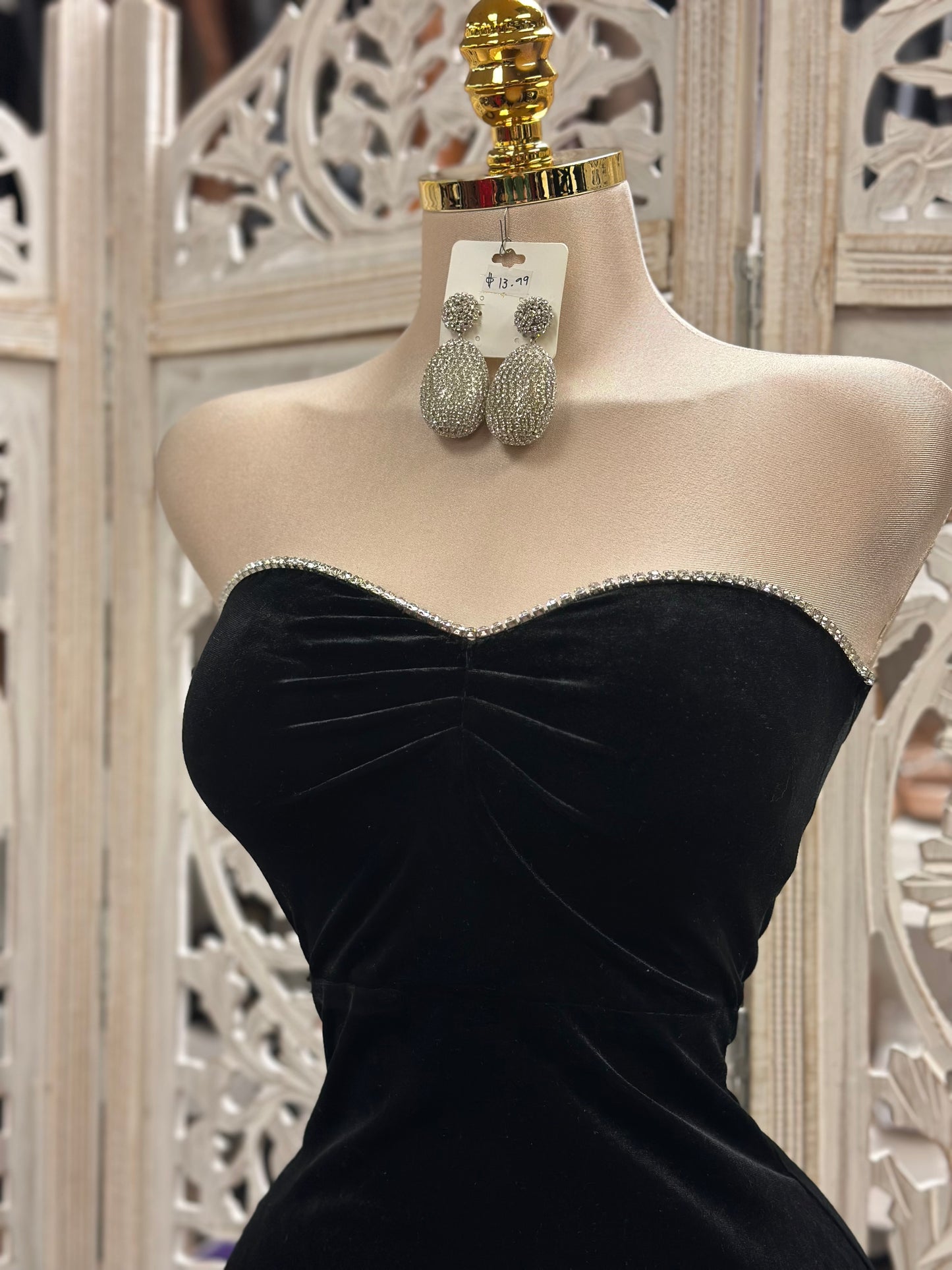 Black Velvet Rhinestone Lined Formal Dress- Stretchy,Estira