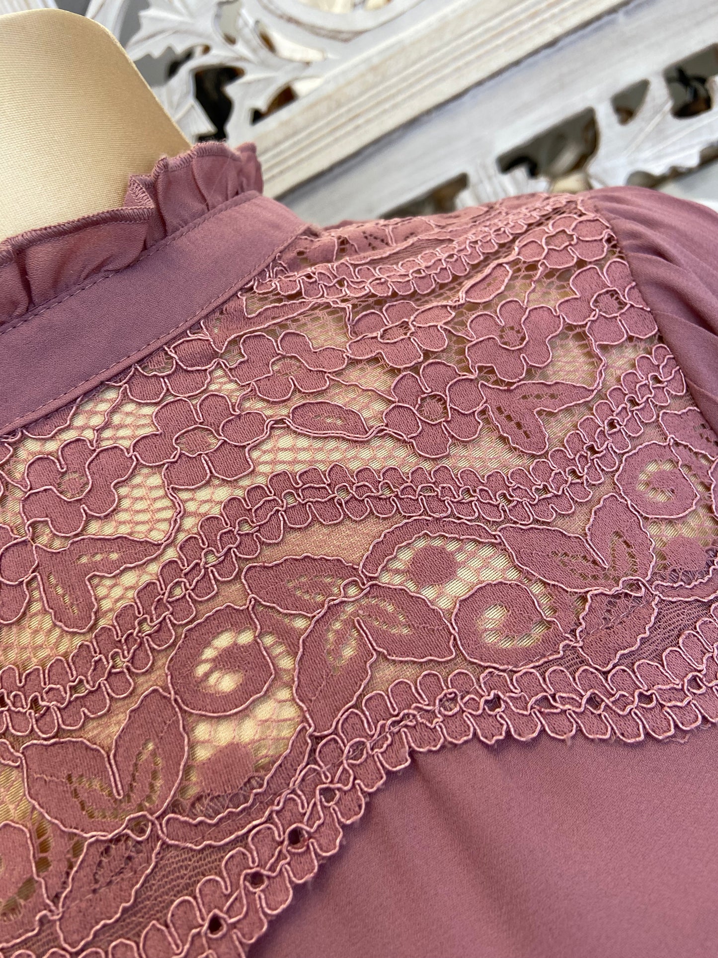 Mauve High Neck Lace Blouse