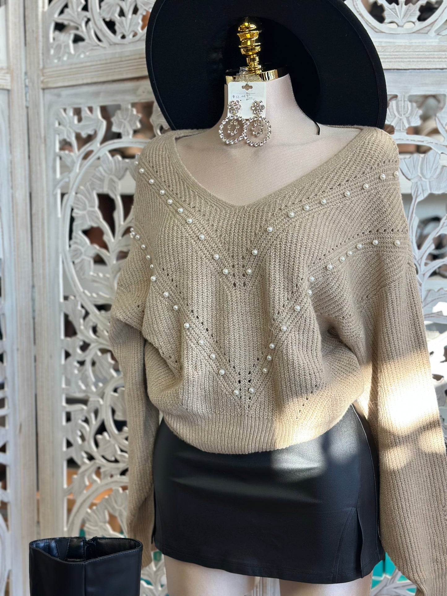 Beige Pearl Knit Sweater