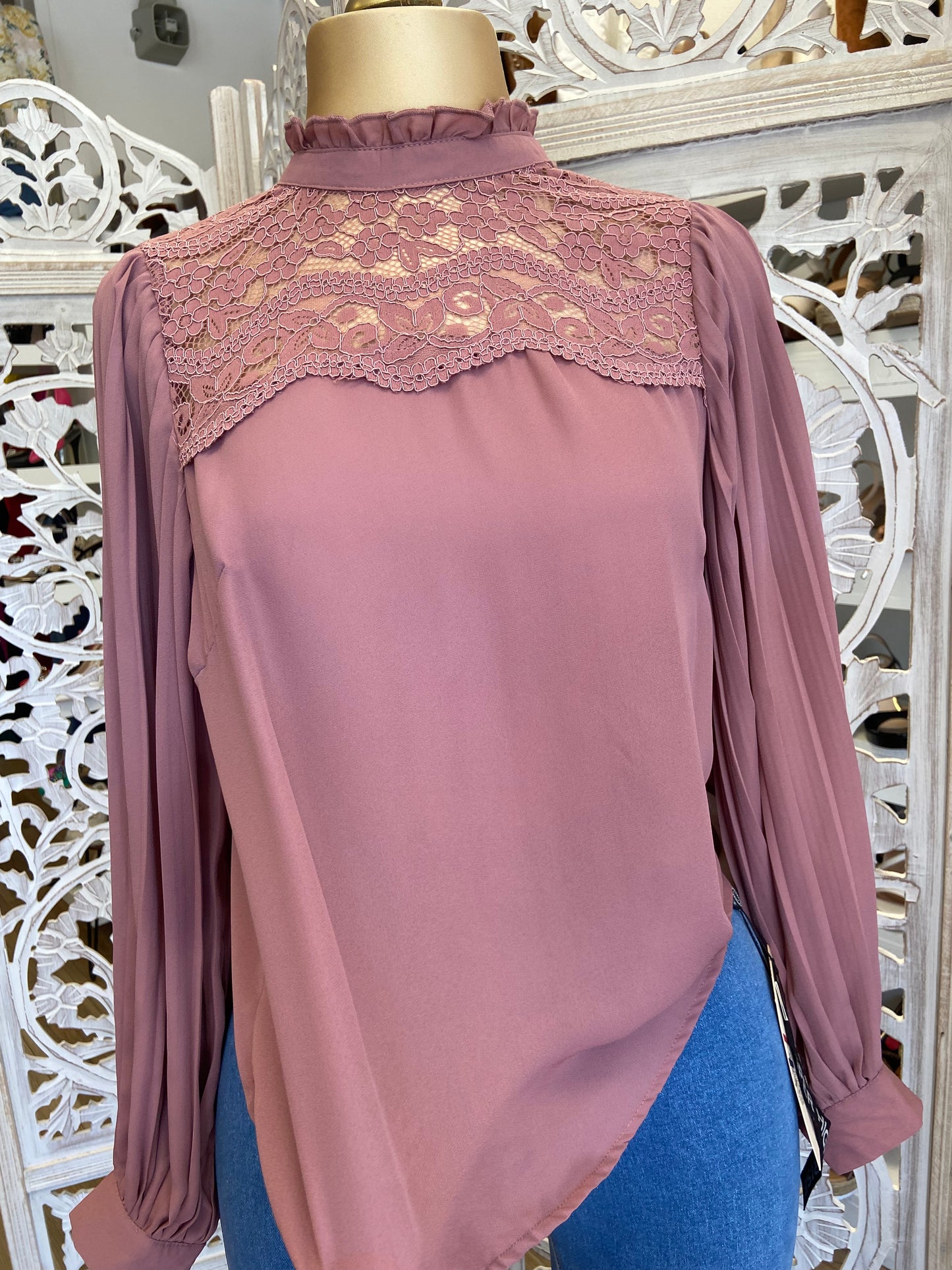 Mauve High Neck Lace Blouse