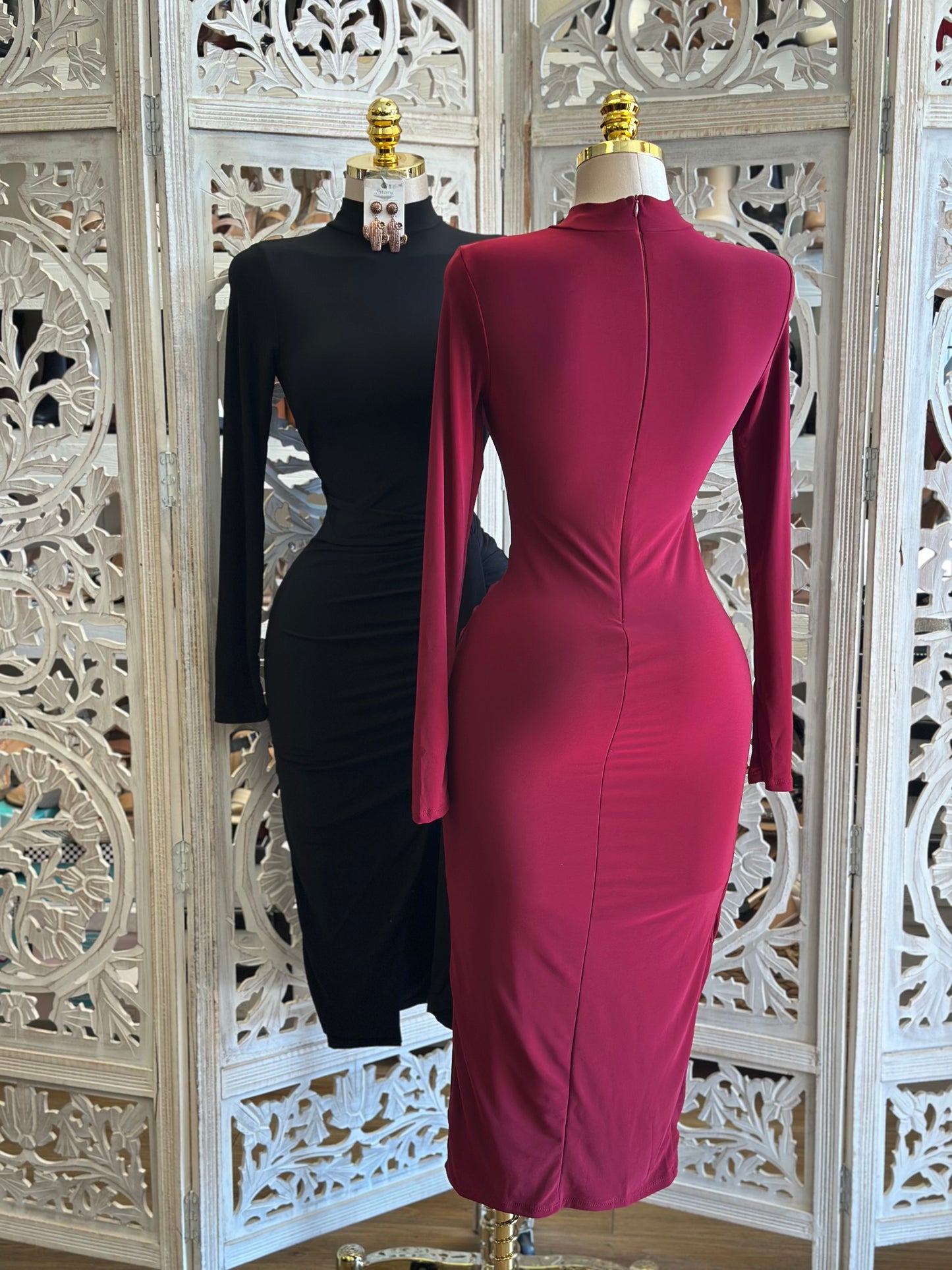 Mock Neck Knotted Dress- Stretchy,Estira