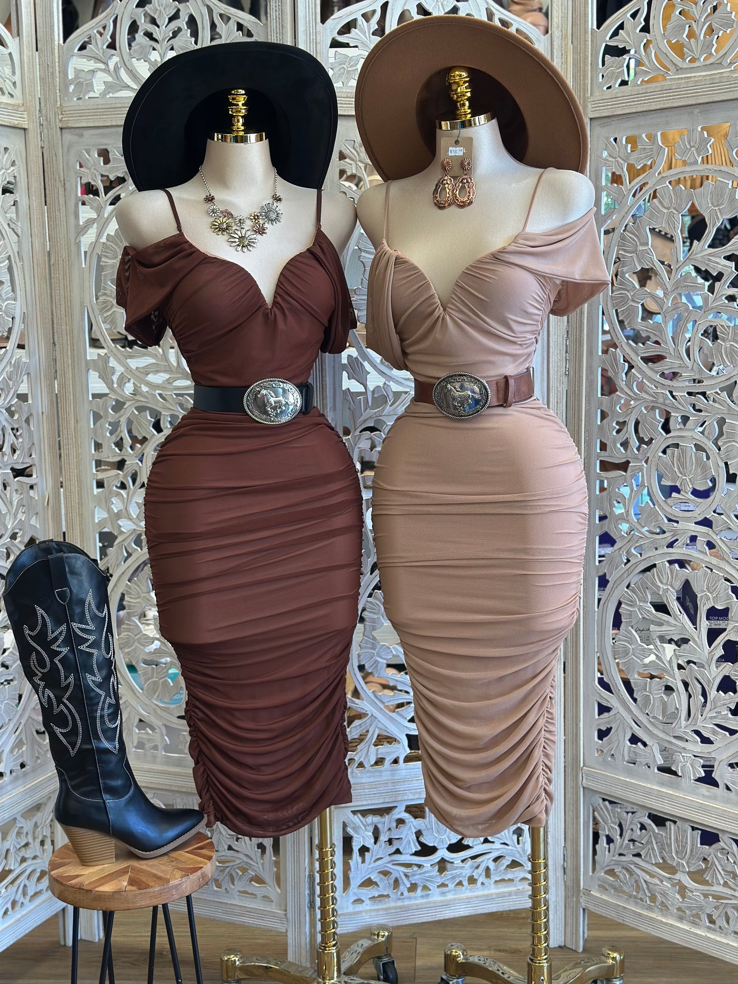 Draped Ruched Midi Bodycon Dress-Estira Stretchy