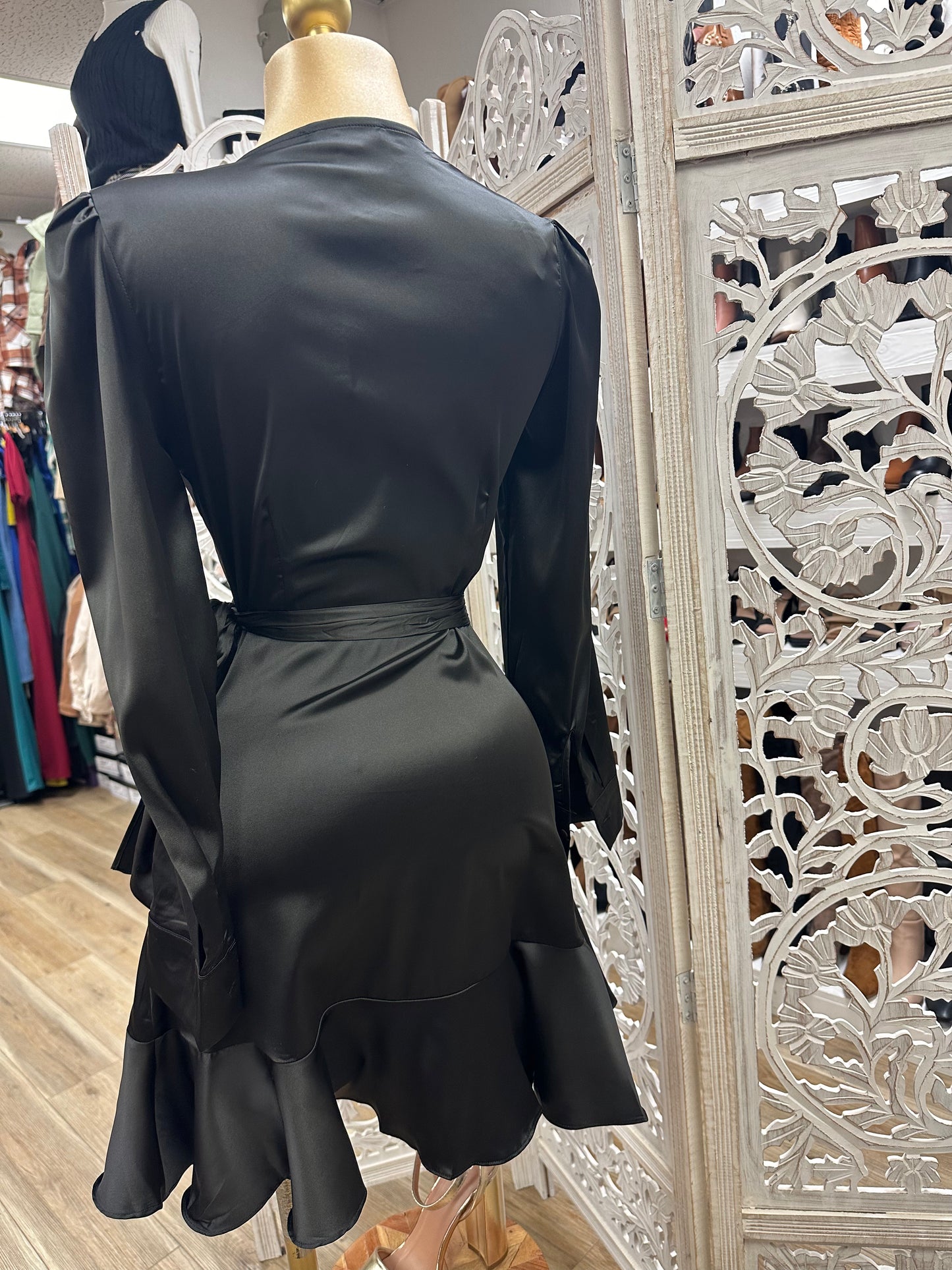 Black Silky Wrapped Dress