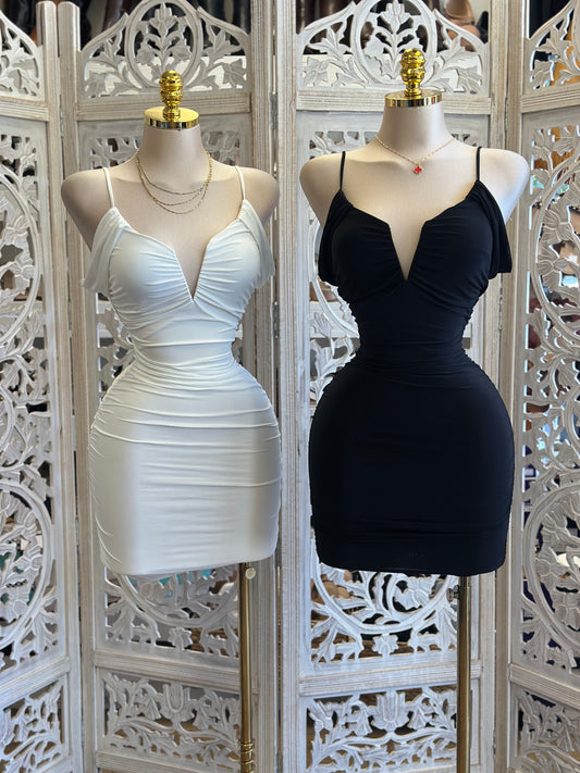 Plunged Pff Shoulder Mini Dress - Estira, Stretchy