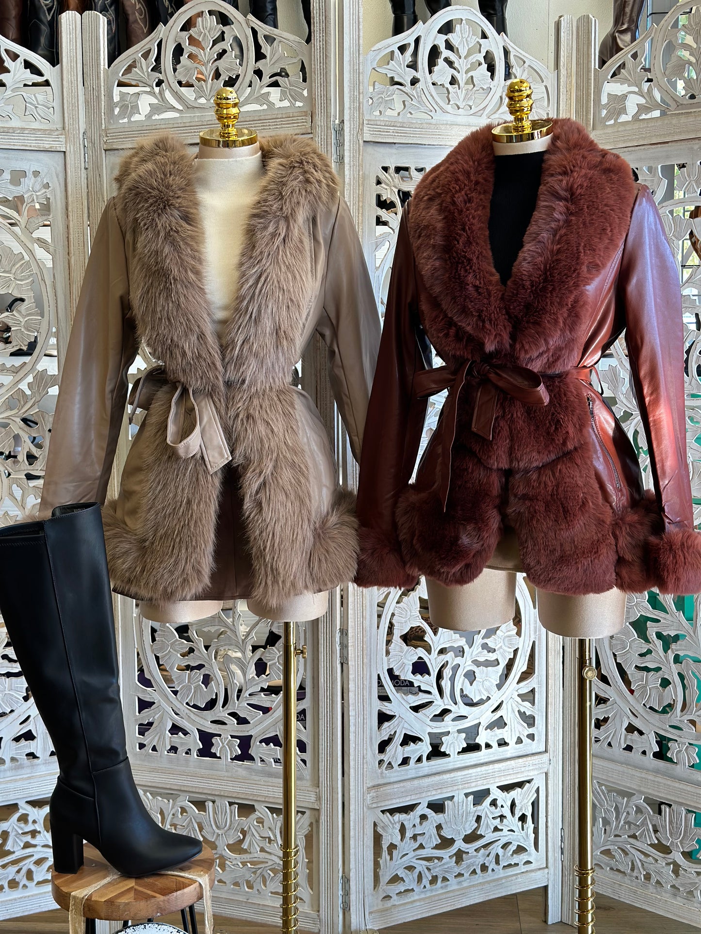 Faux Leather Fur Lined Coat- Not Stretchy, No Estira