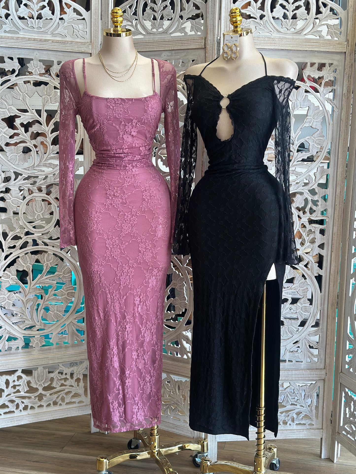 Lace Midi Long Sleeve Dress- Stretchy,Estira
