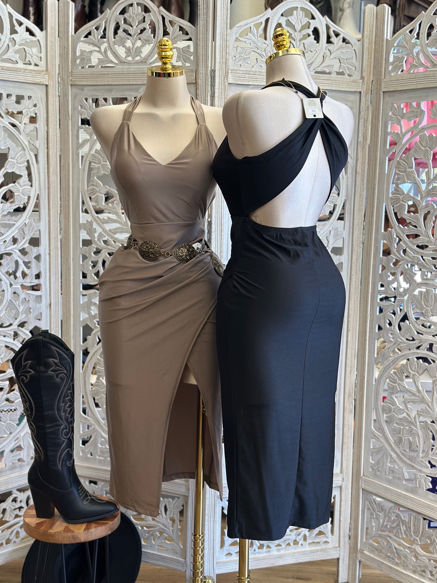 Cross Back Wrapped Midi Draped Dress - Estira , Stretchy