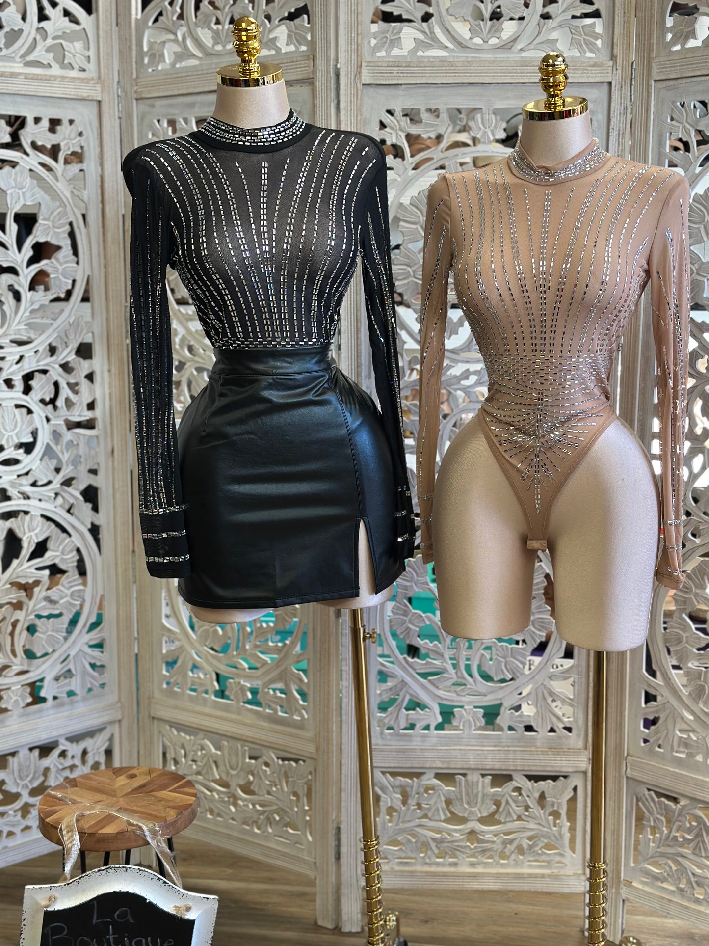 Rectangle Rhinestone Bodysuit- Estira, Stretchyn