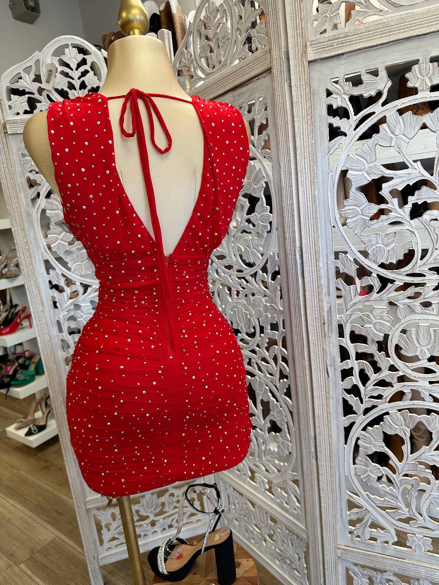 Red Rhinestone Mini Dress