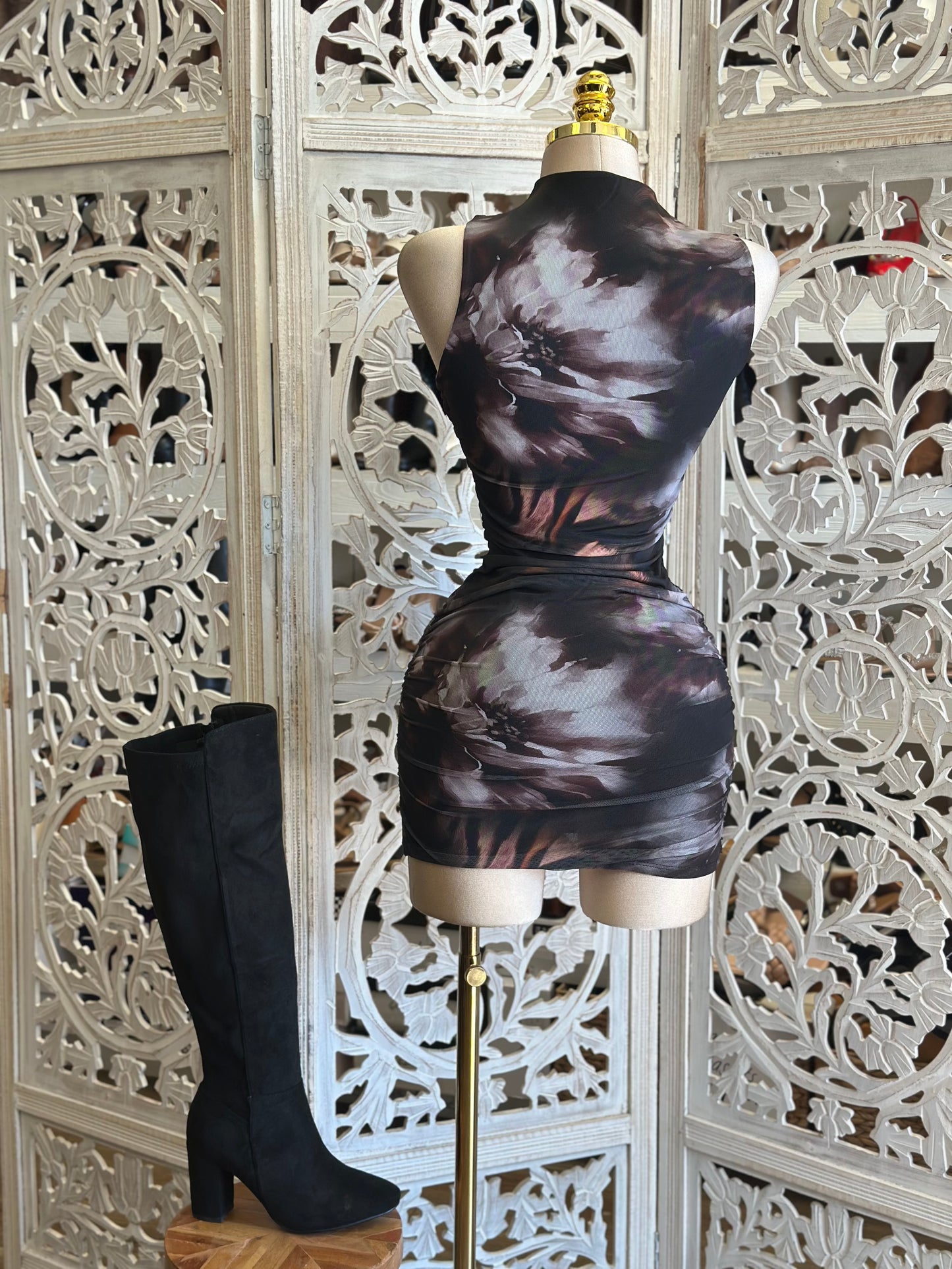 Mock Neck Sleeveless Tie Dye Dress- Stretchy,Estira