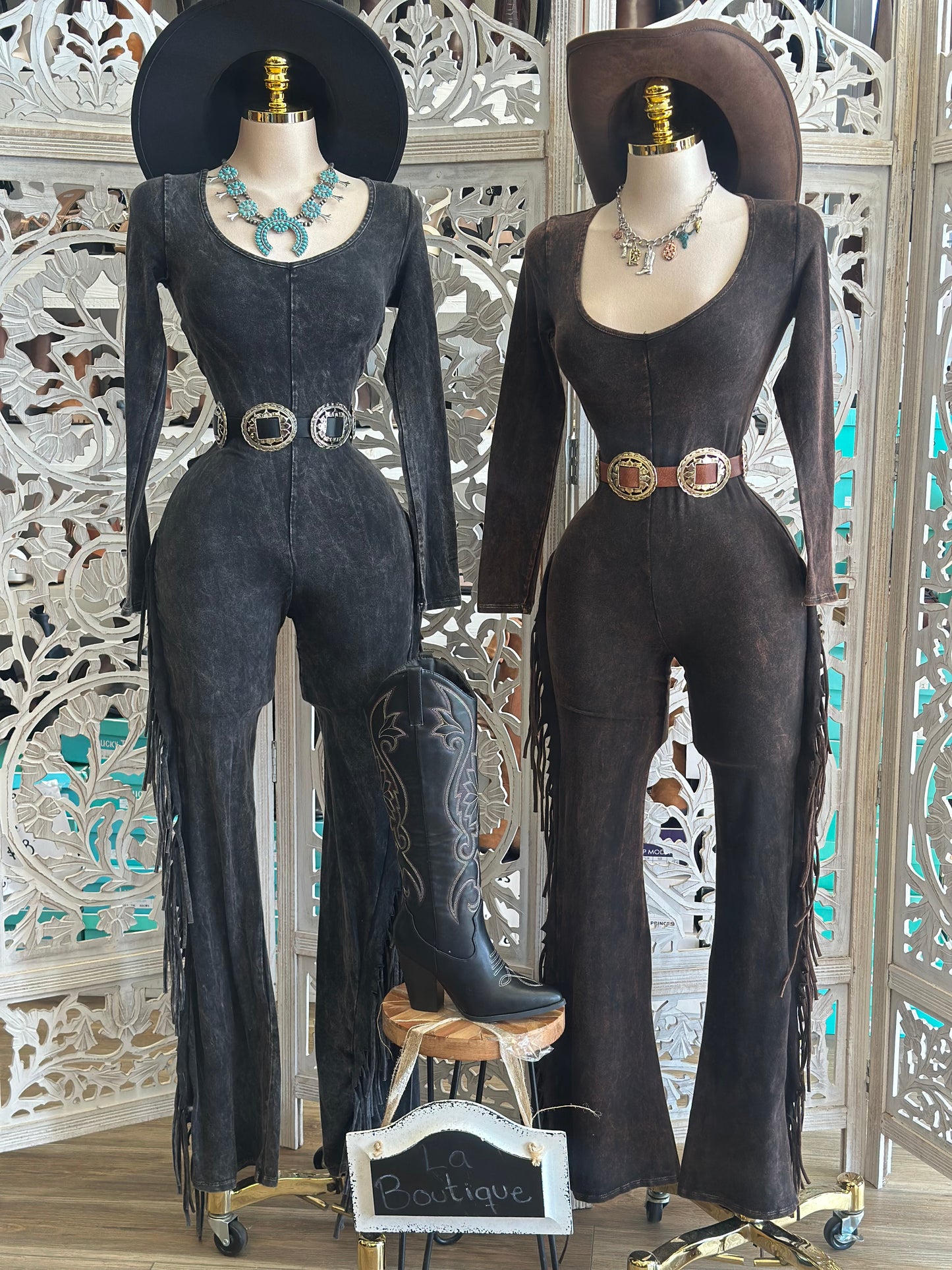 Fringe Washed Jumpsuit- Stretchy, Estira
