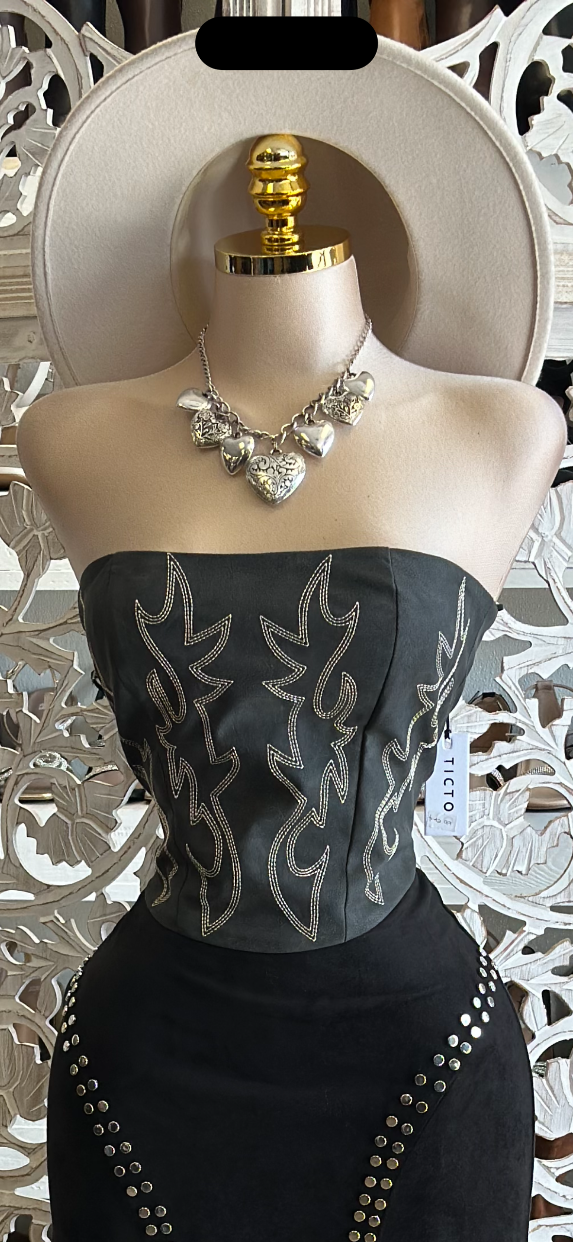 Gray Western Embroidered Corset- No Estira, Not Stretchy