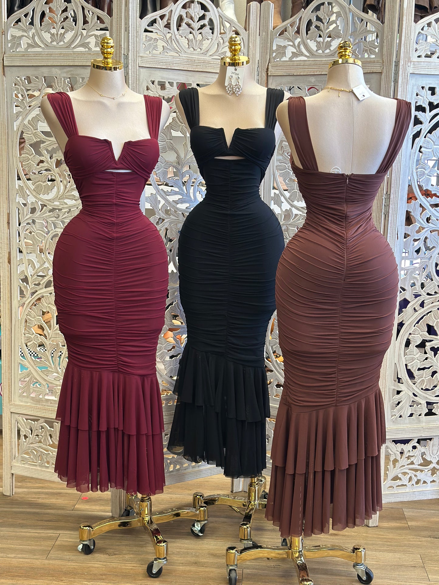 Cuts Midi Elegant Dress- Estira, Stretchy