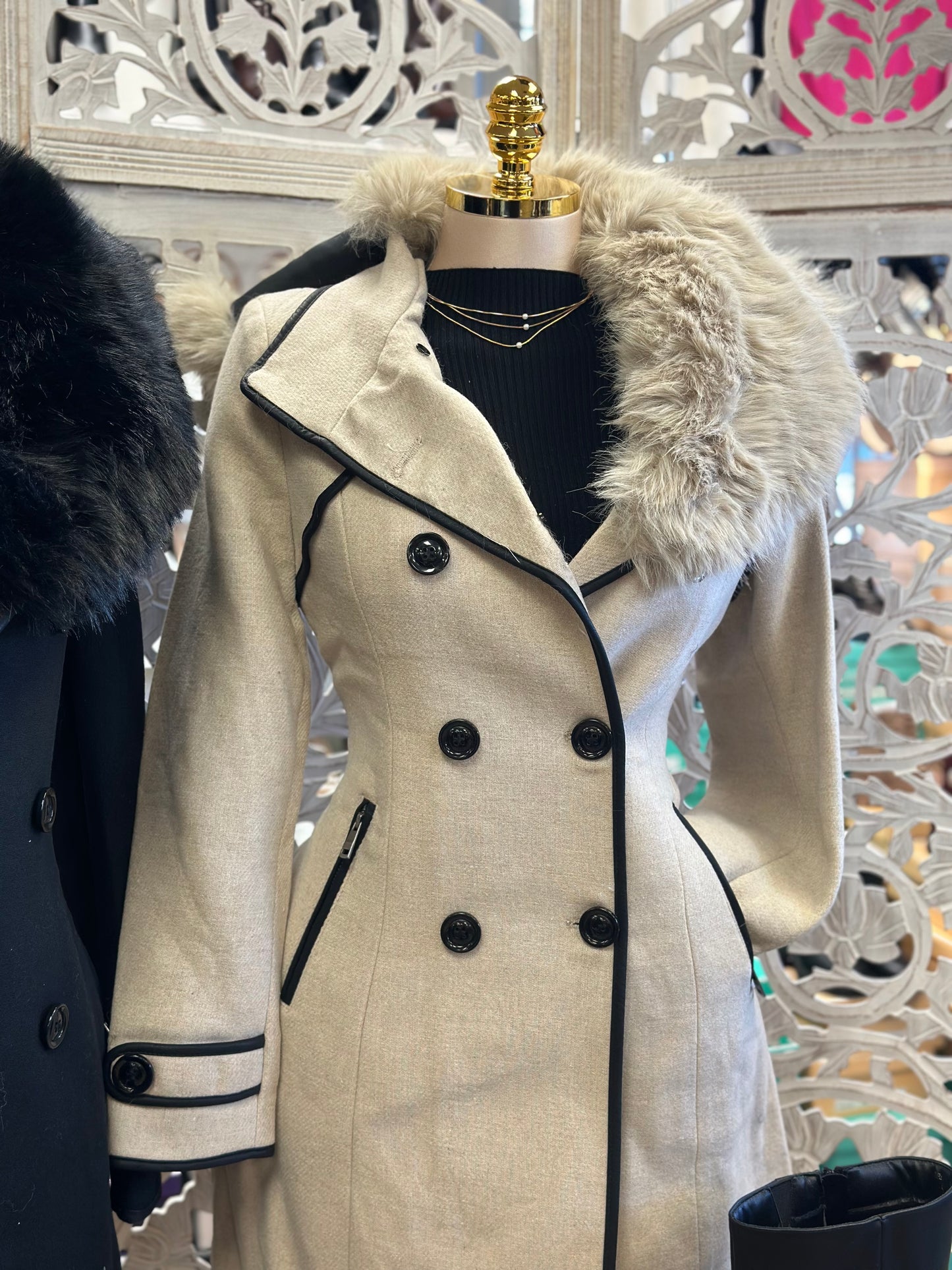 Fur Lined Button Coat- Not Stretchy, No Estira