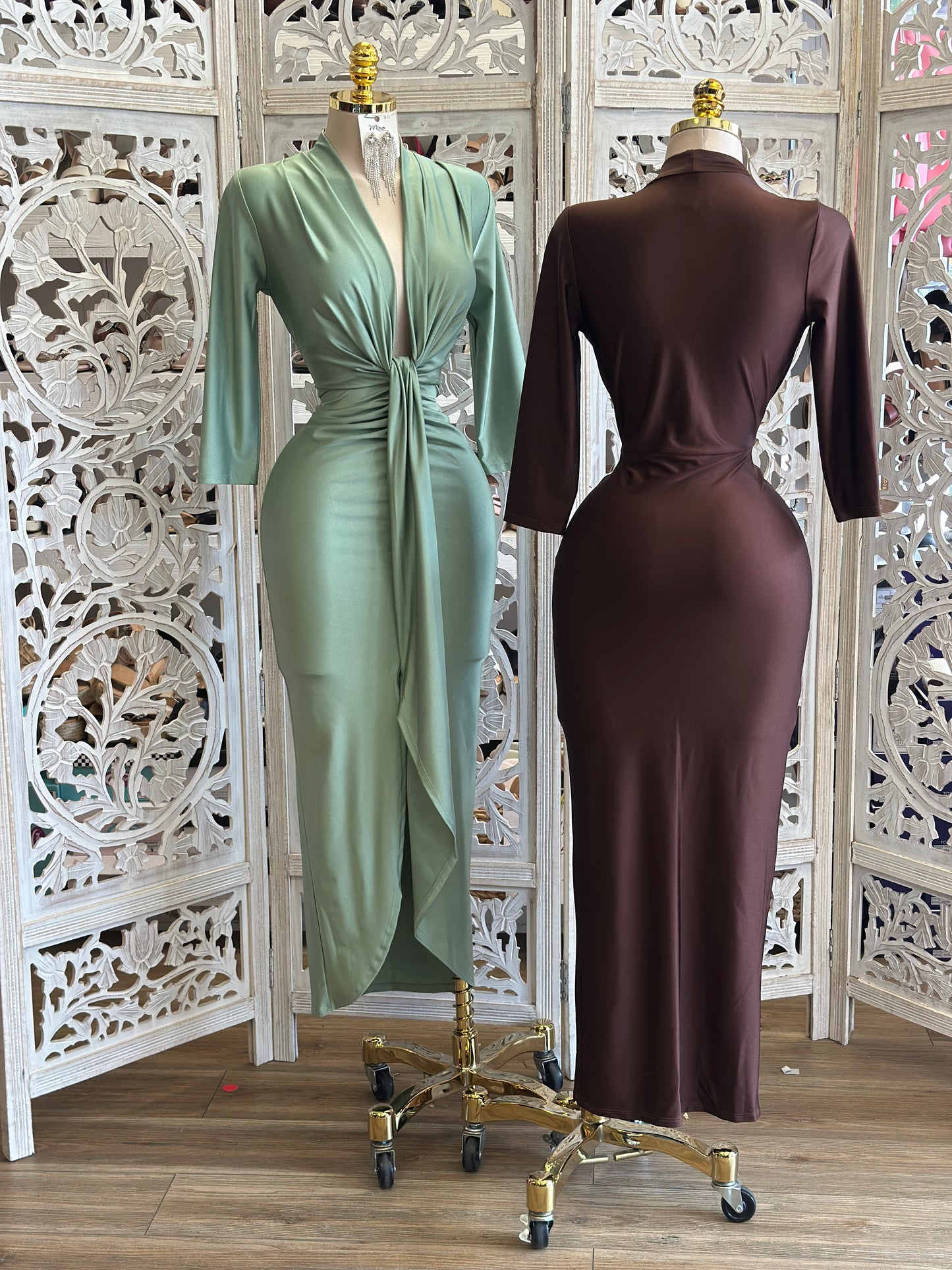 Deep V Knotted Maxi Dress - Estira , Stretchy