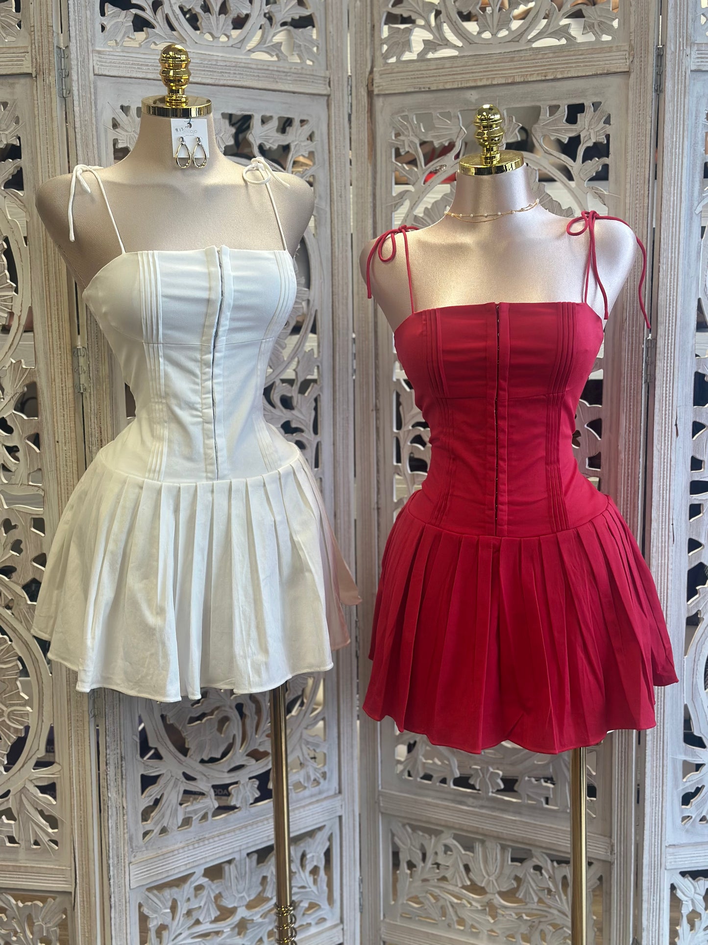 Corset Pleated Mini Dress-Slightly Stretchy,Estira Poco