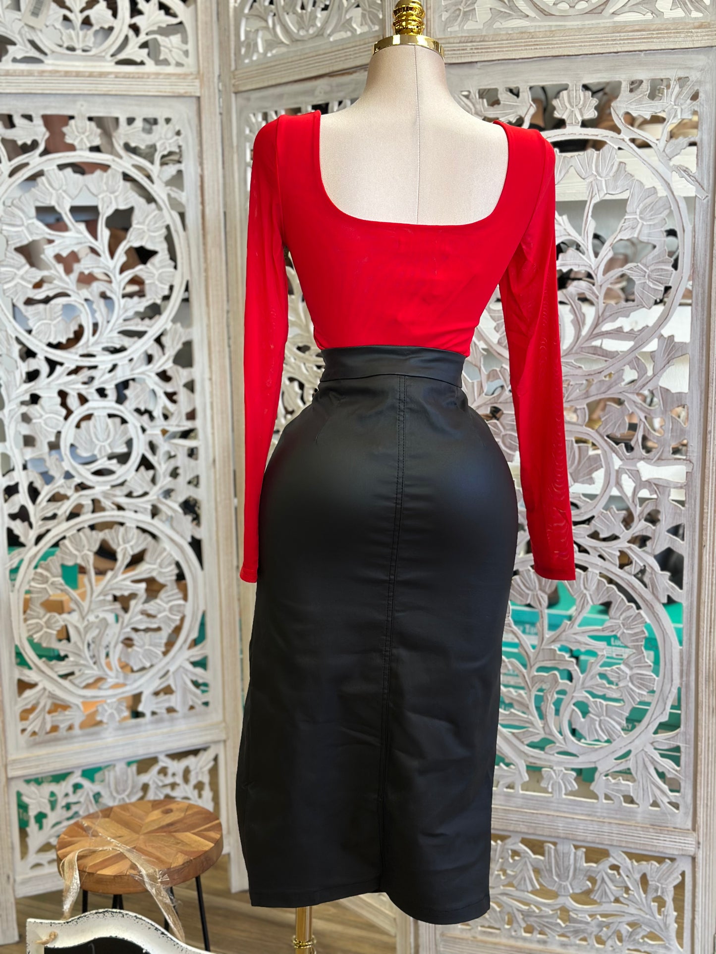 Cheetah Belt High Slit Midi Skirt-Estira, Stretchy