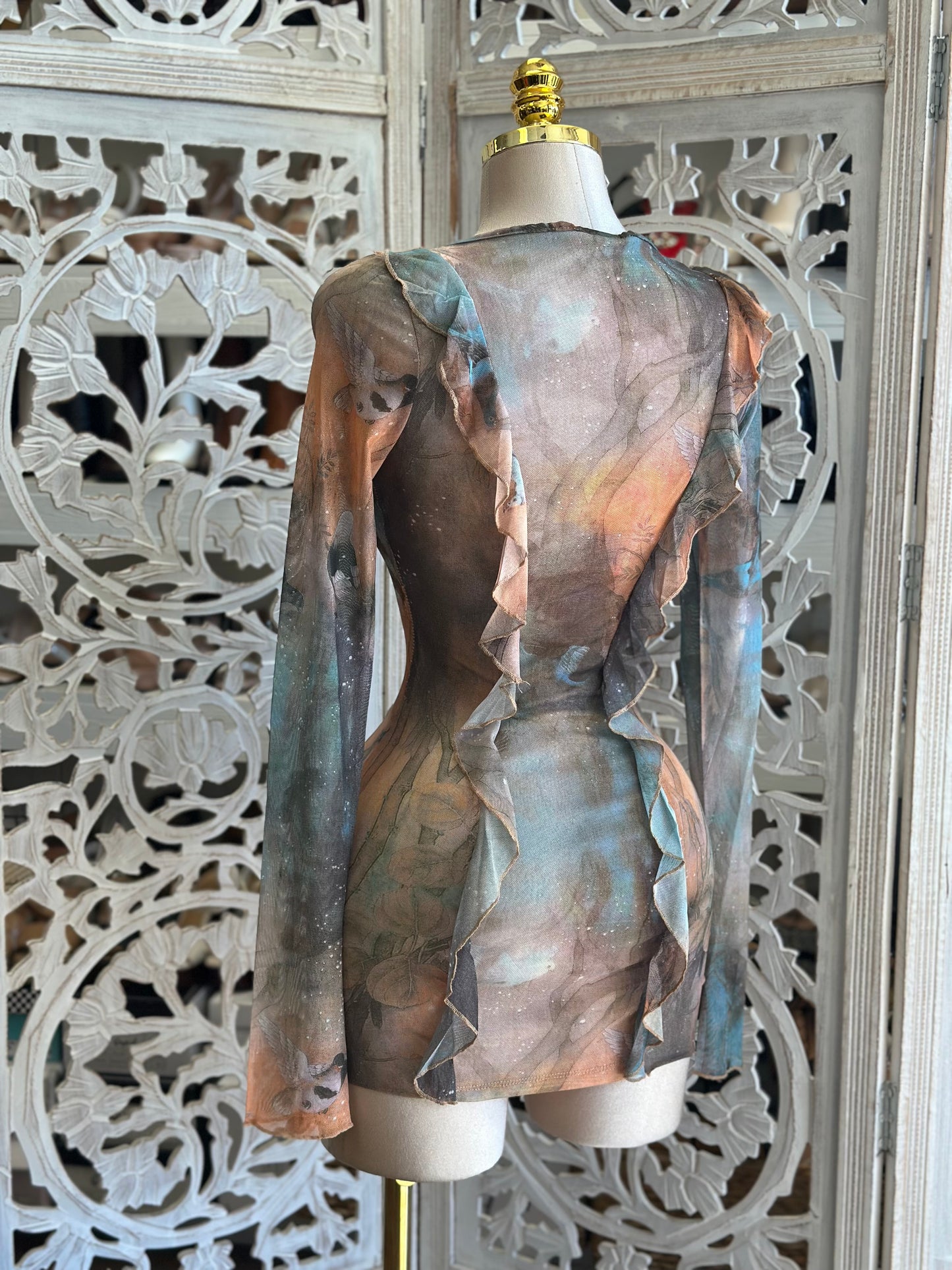 Multi Color Ruffle Mini Dress- Stretchy,Estira