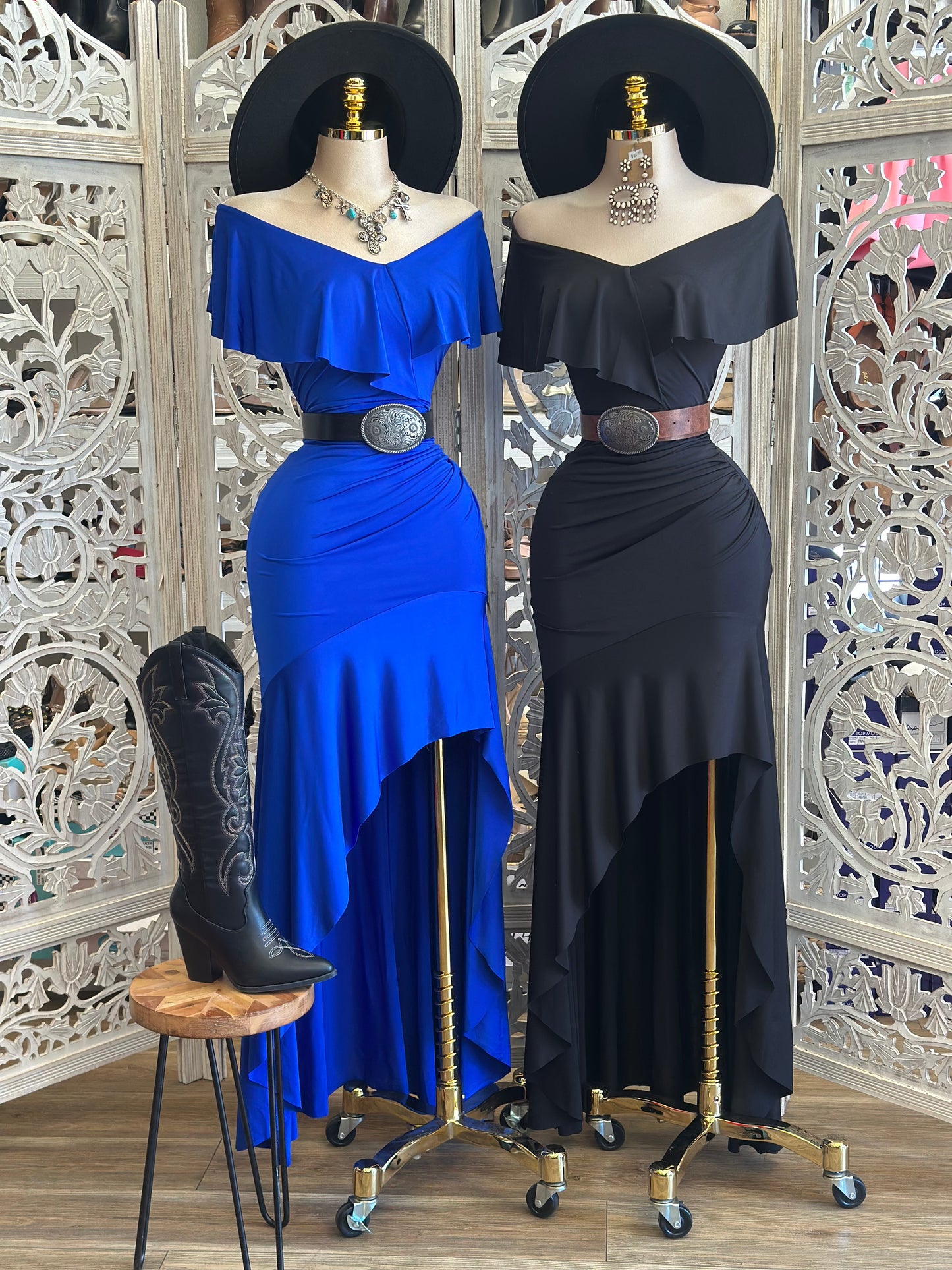 Ruffle Off Shoulder Dress - Estira, Stretchy