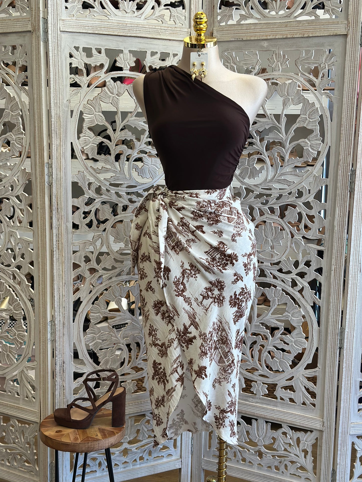 Wrapped Linen Pattern Skirt-  Not Stretchy , No Estira