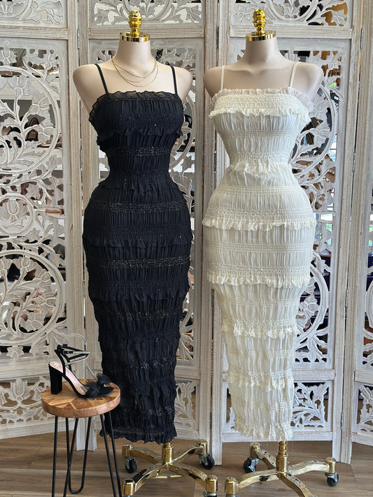 Body Smocked Cami Midi Dress-Estira, Stretchy