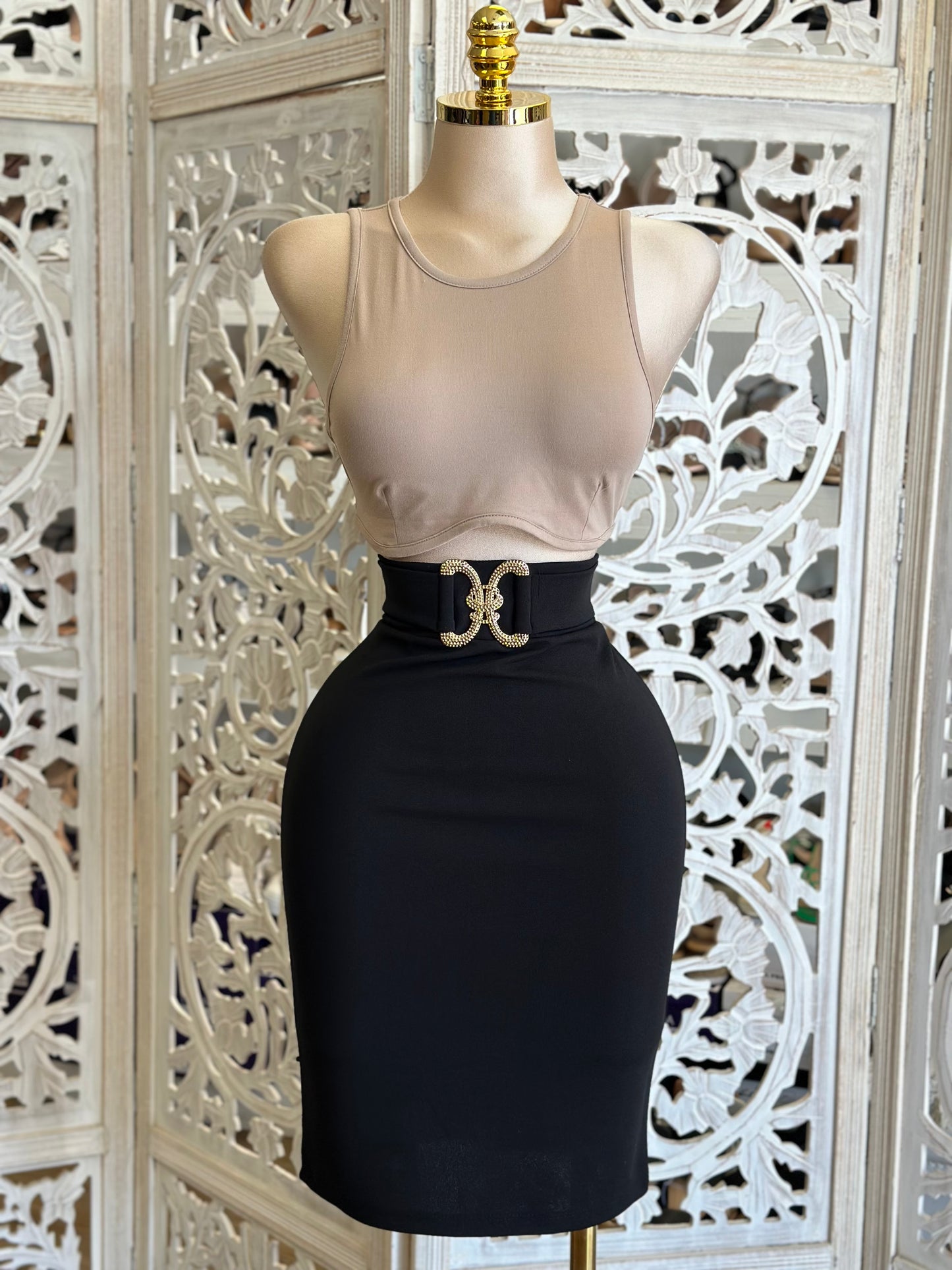 Rhinestone Belt Bodycon Skirt- Stretchy,Estira