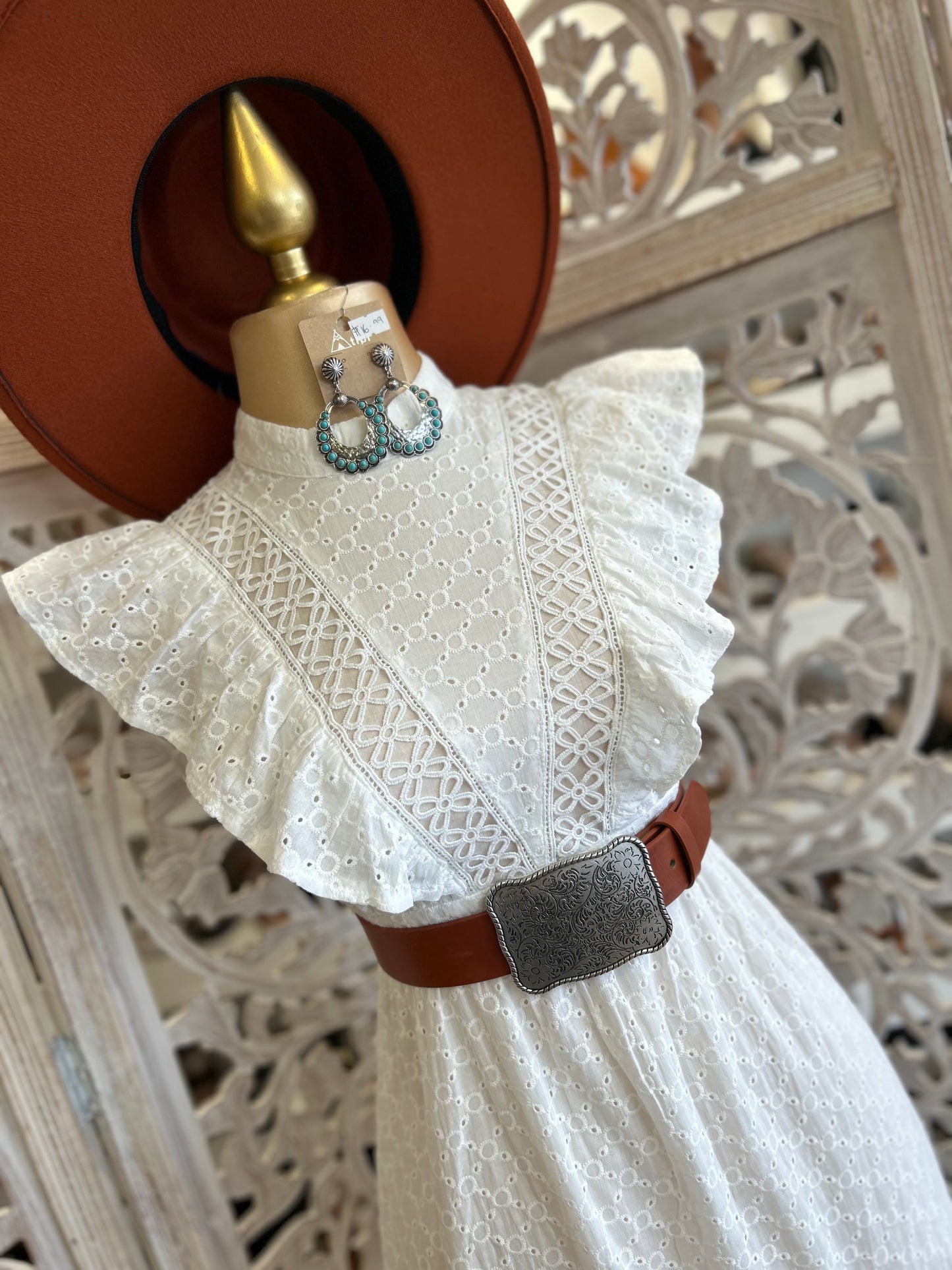 Eyelet Ruffle Midi Dress- Not Stretchy