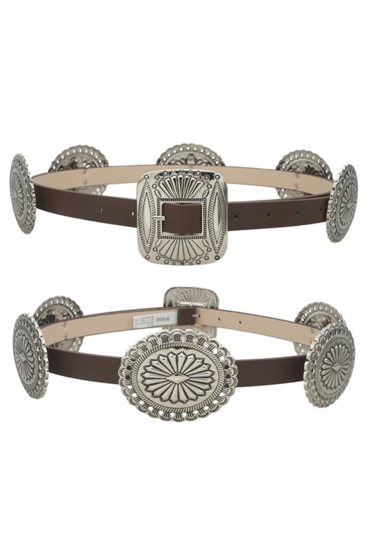 Multi Buckle Brown Faux Leather Chain Belt
