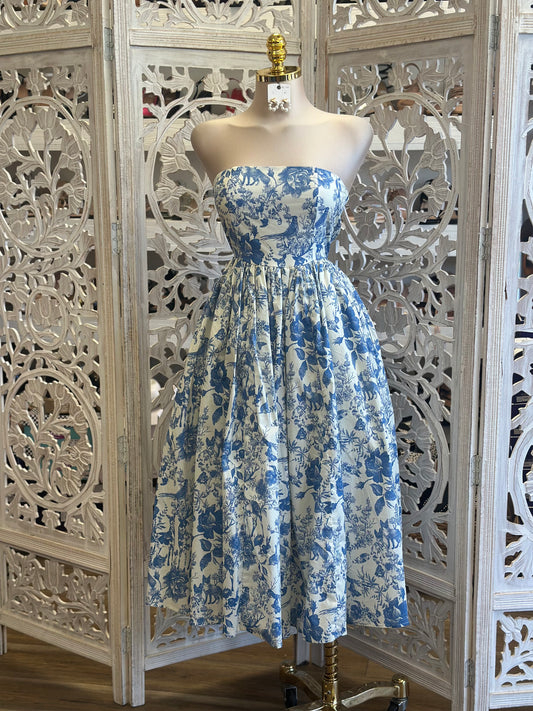 Allora Printed Blue Dress-Estira, Stretchy