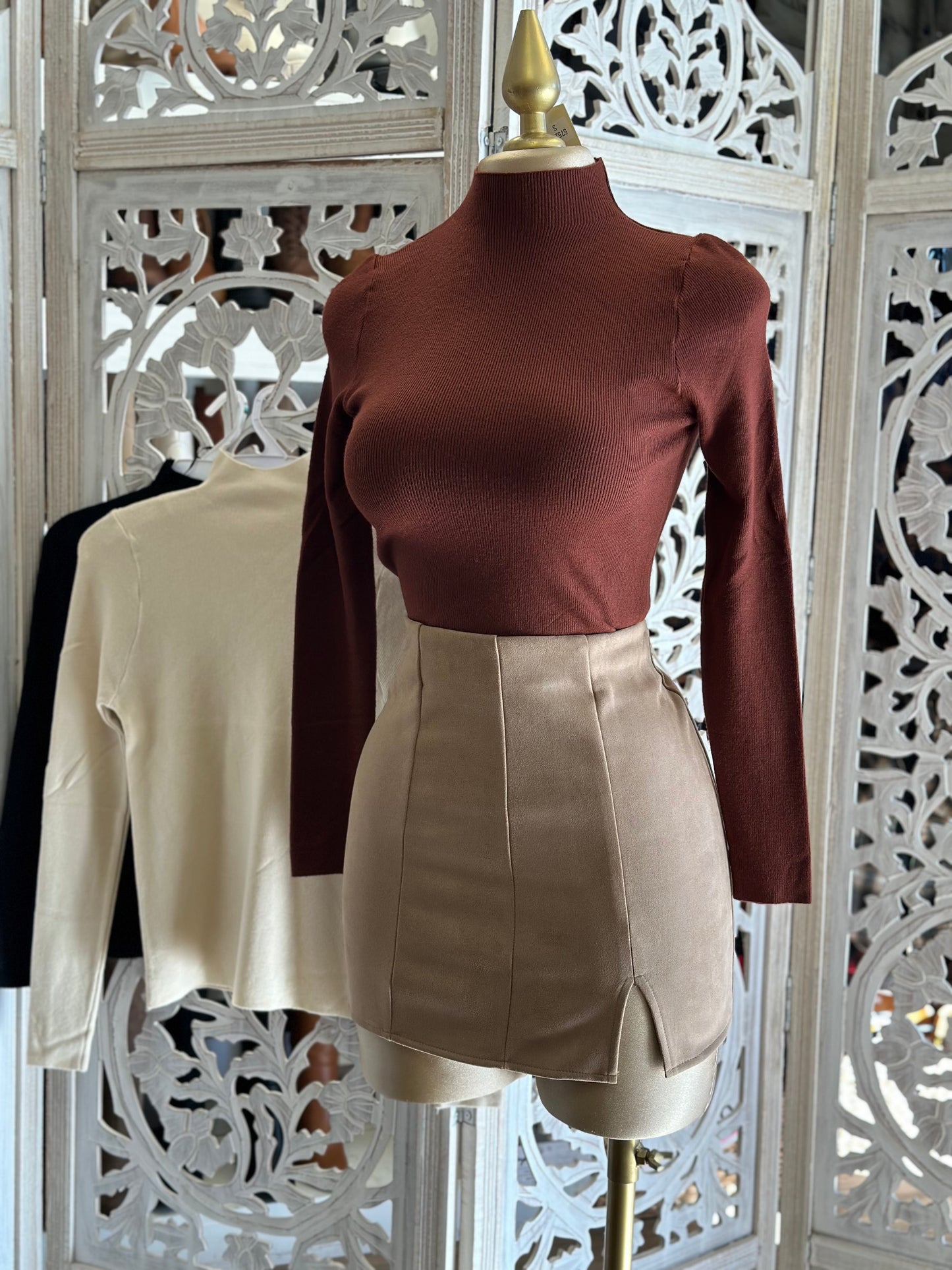 Mock Neck Knit Top- Estira, Stretchy