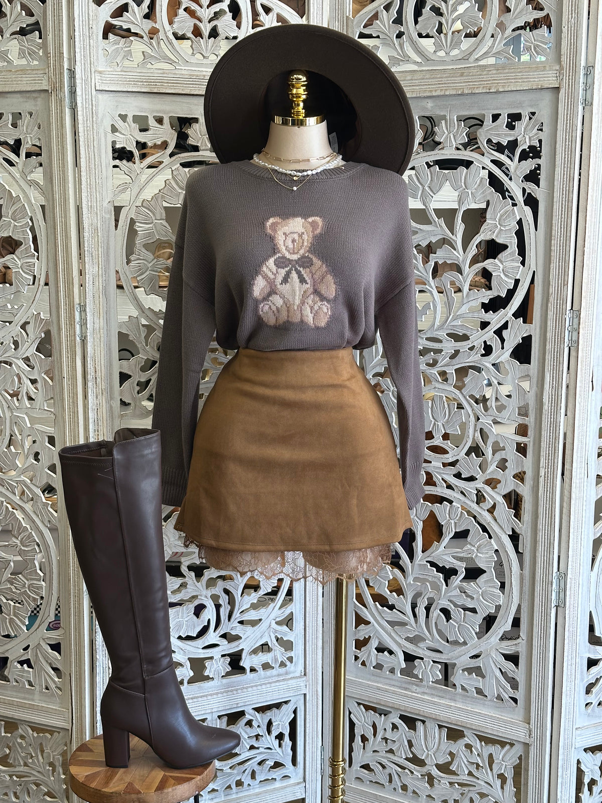 Camelot Lace Suede Mini Skirt- Stretchy