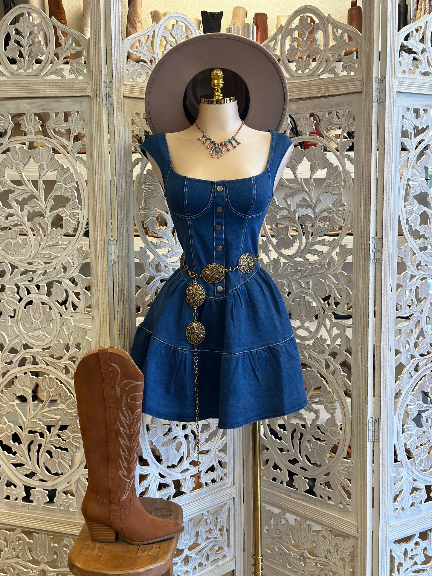 Denim Flared Tierd Mini Dress- Stretchy