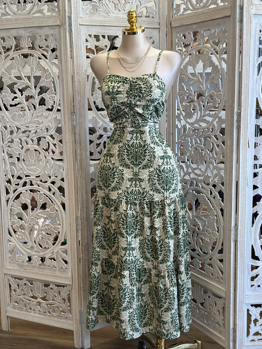 Olive Pattern Maxi Dress - Estira, Stretchy