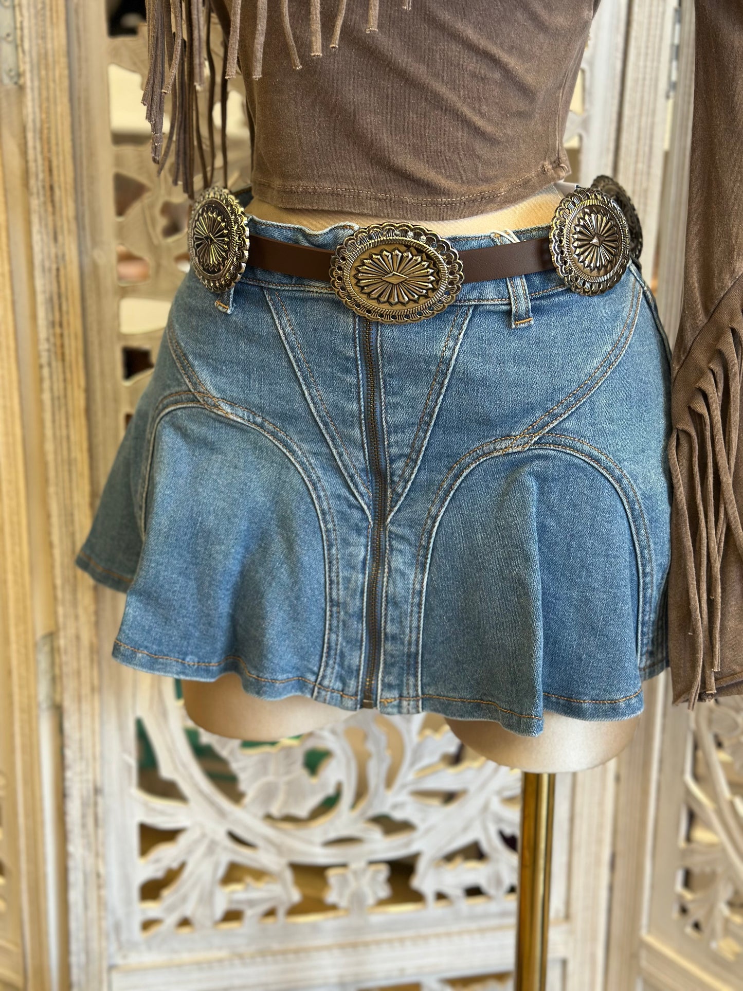 Denim Pleated Mini Skirt-No Estira, Not Stretchy