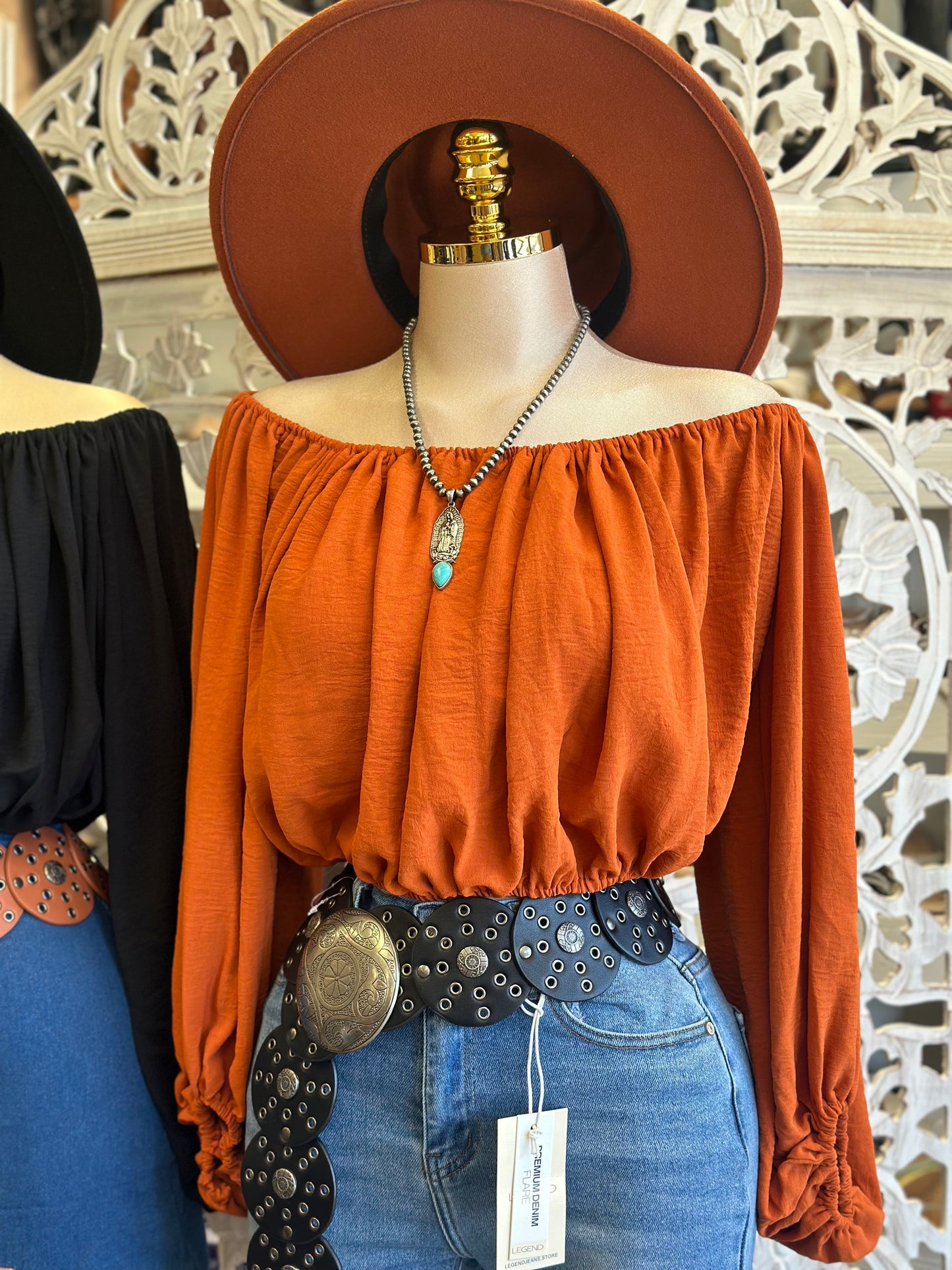 Off Shoulder Flowy Blouse- Estira, Stretchy