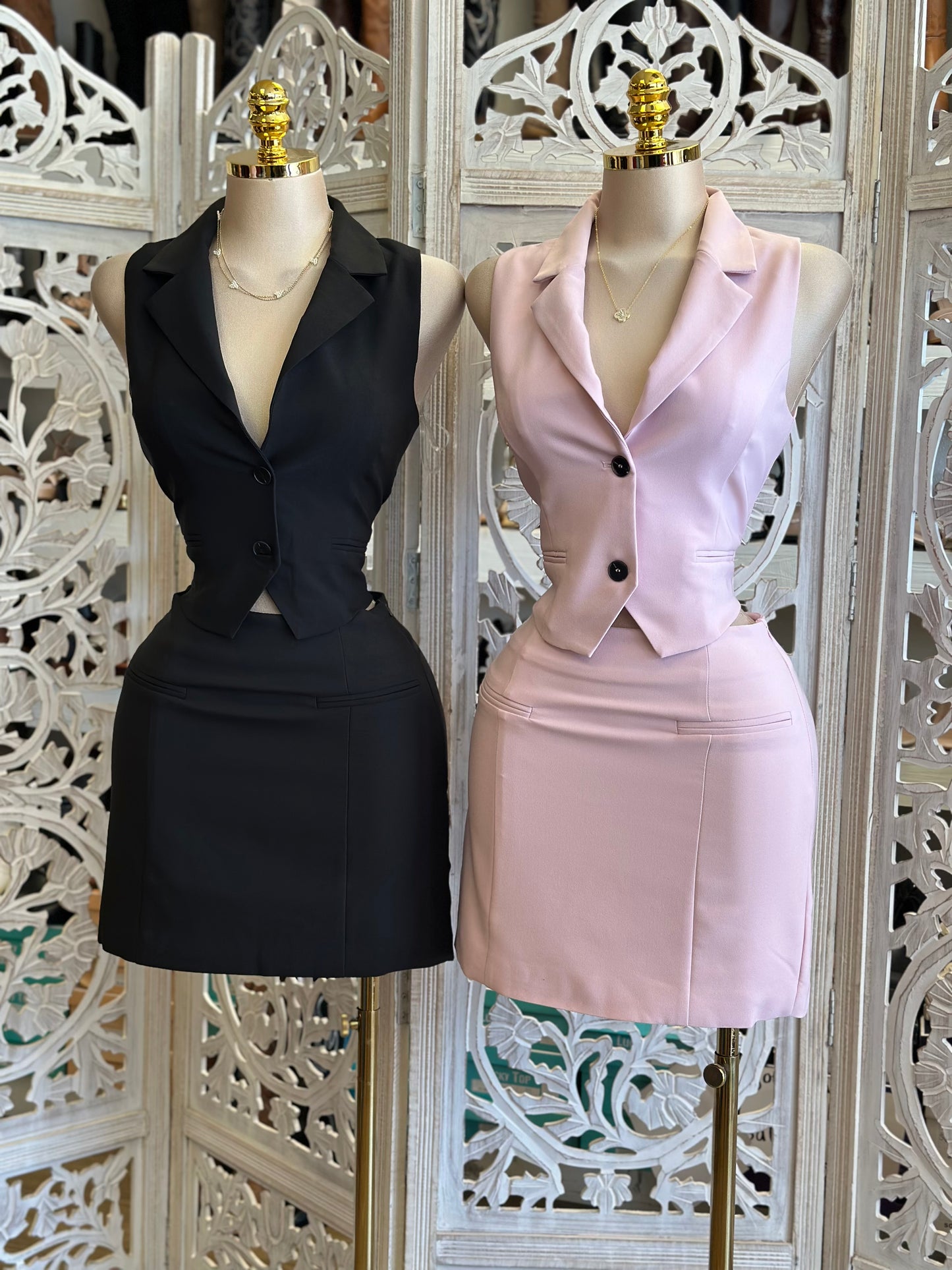Vest and Mini Skirt Set- Slightly Stretchy,Estira Poco